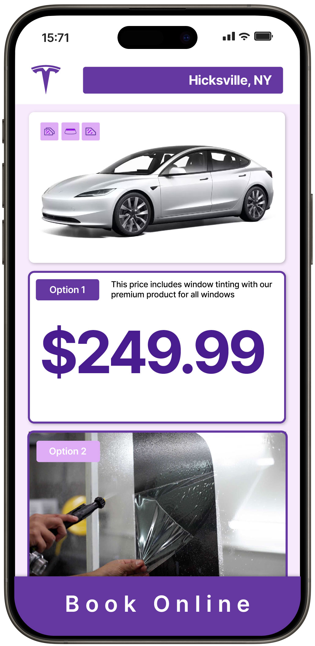 View Reasonable Tesla Window Tinting Costs in Hicksville, New York