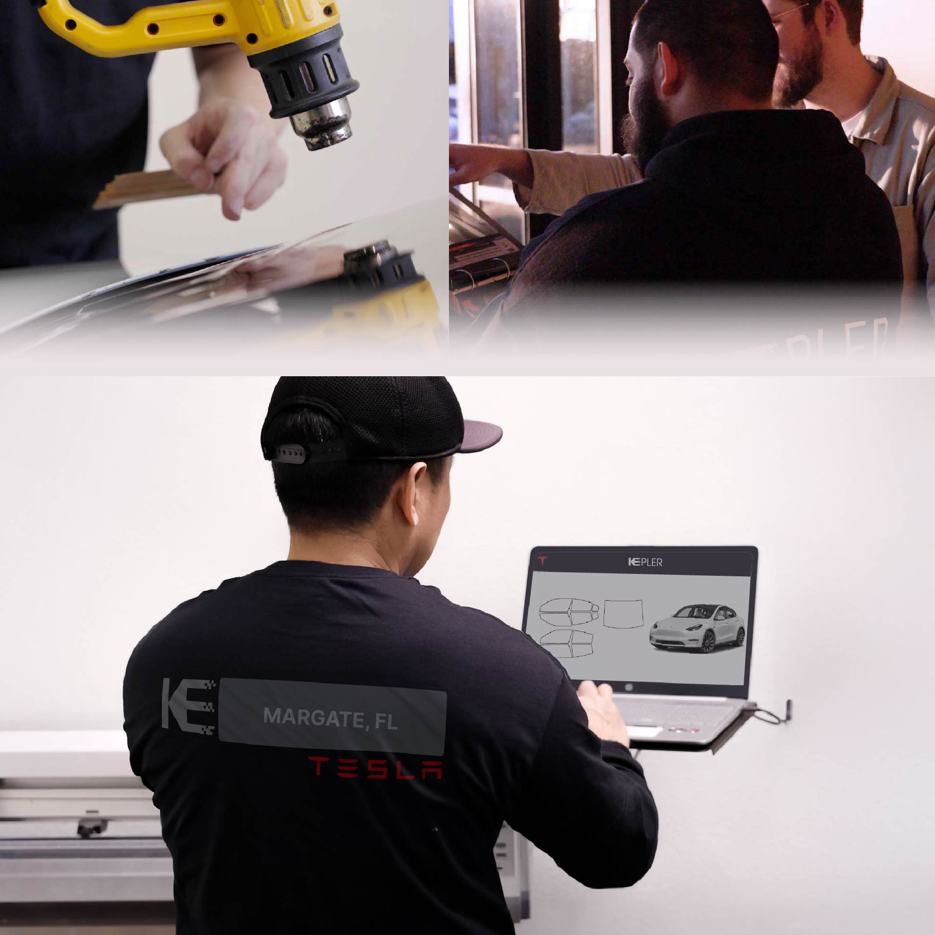 Expert Technician Applying High-tech Window Tint to Tesla in Margate