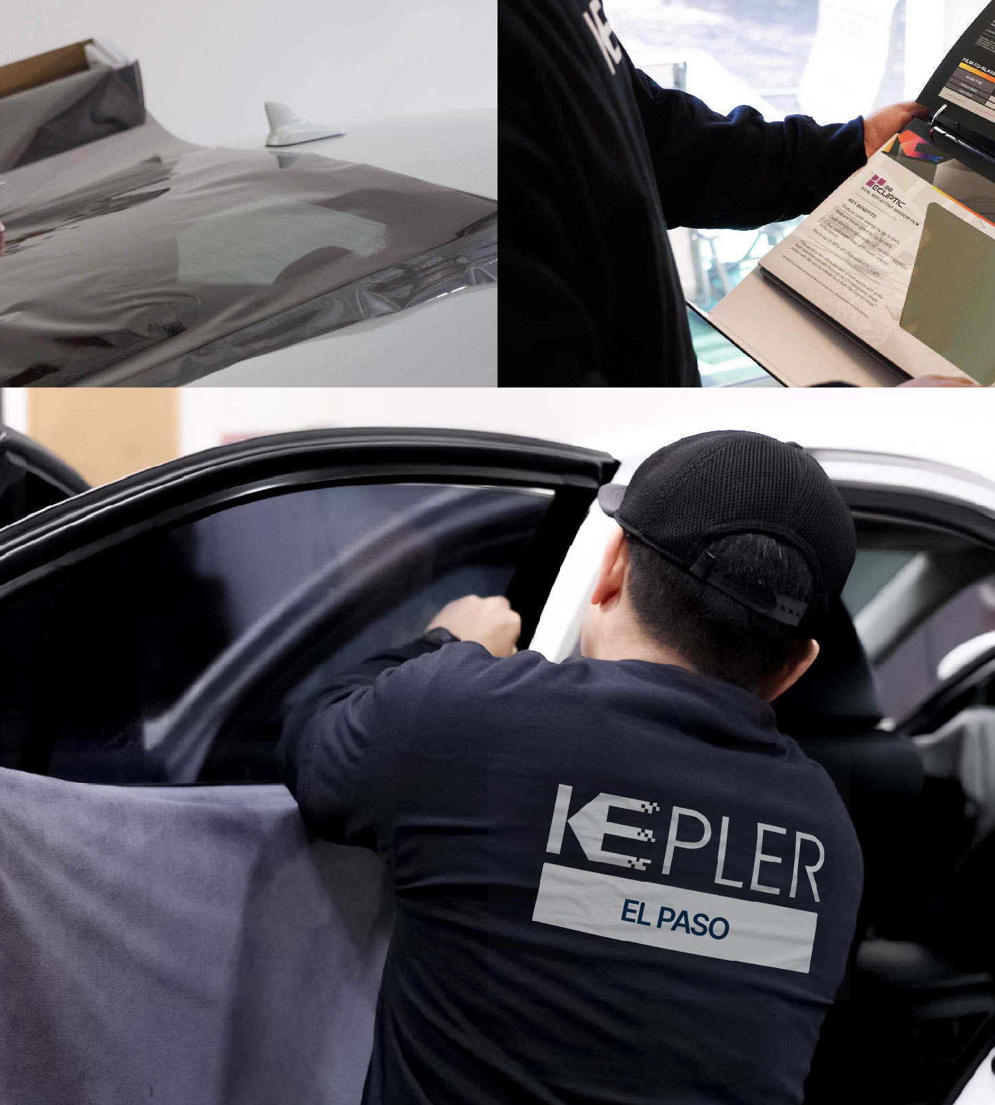 Automotive Window Tinting Expert Applying Film in El Paso, Texas