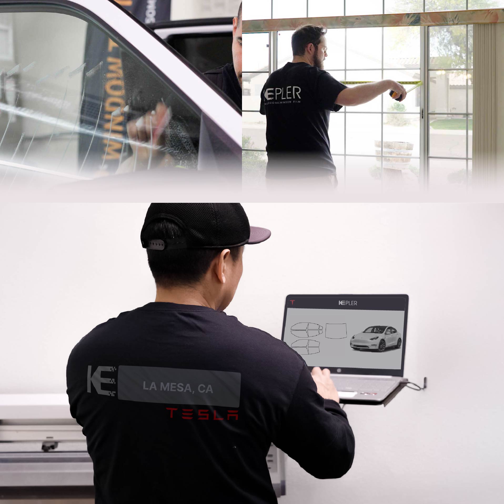 Kepler Technician Fitting Advanced Window Tint to Tesla in La Mesa