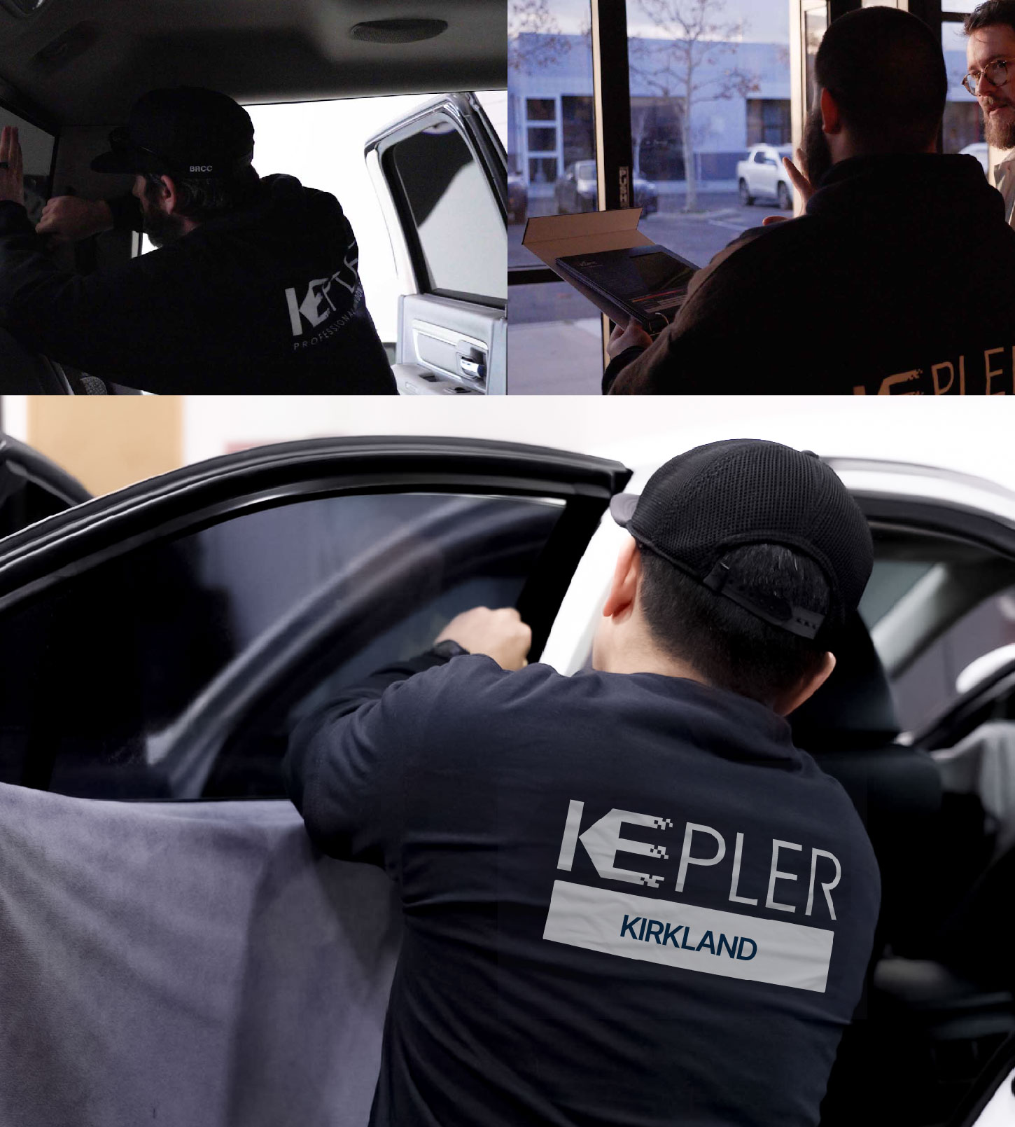 Automotive Window Tinting Expert Applying Film in Kirkland, Washington