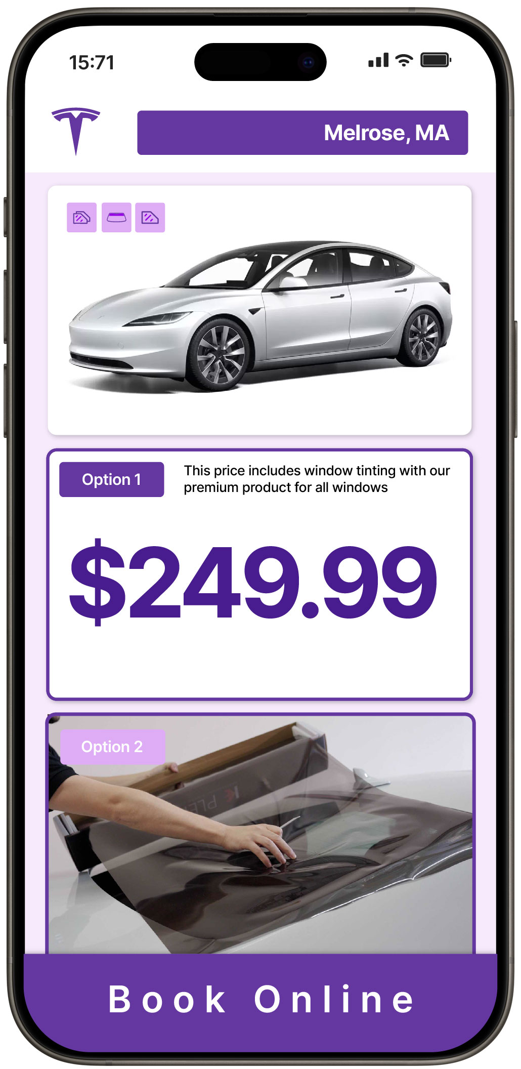 View Competitive Tesla Window Tinting Prices in Melrose, Massachusetts