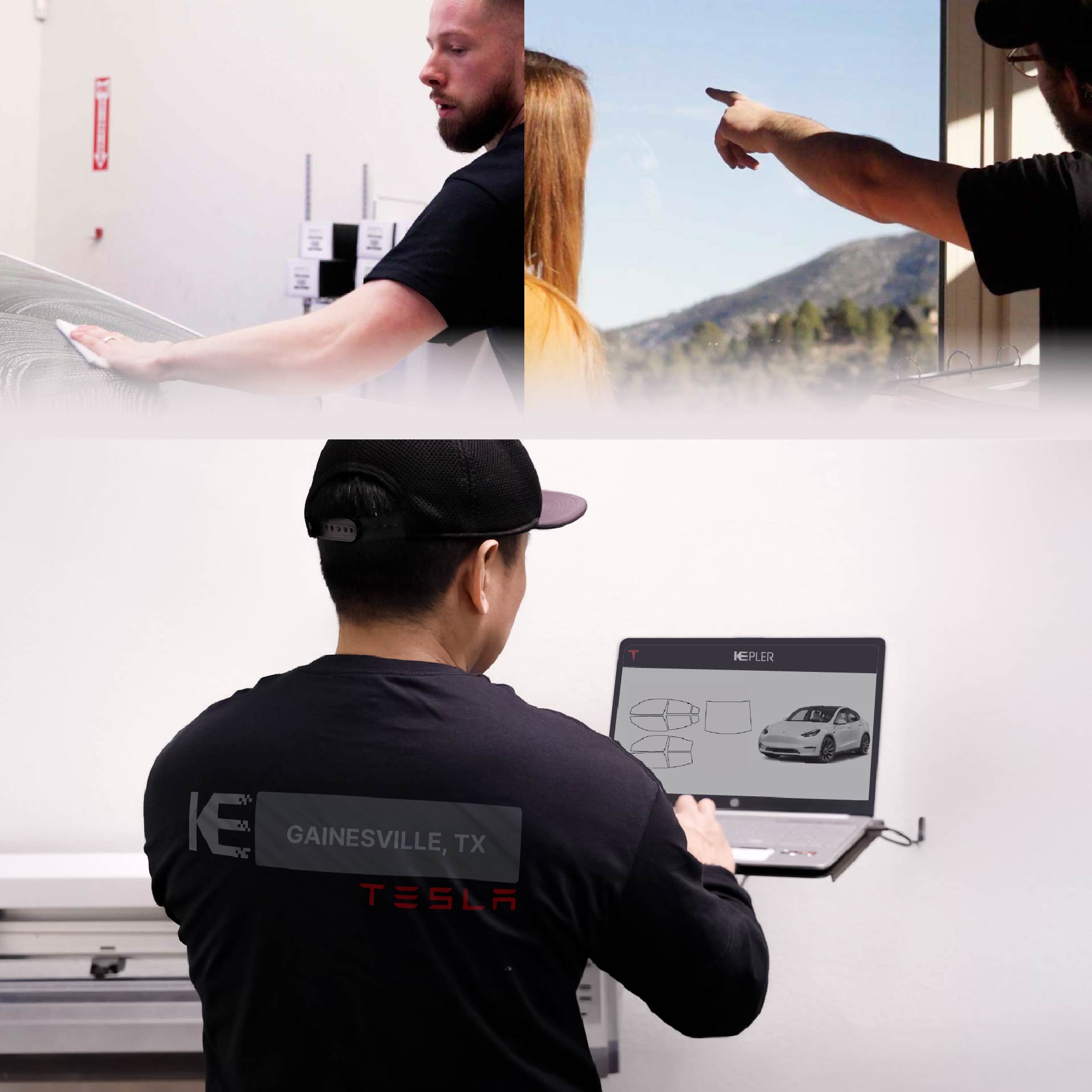 Kepler Technician Applying Ceramic Window Tint to Tesla in Gainesville
