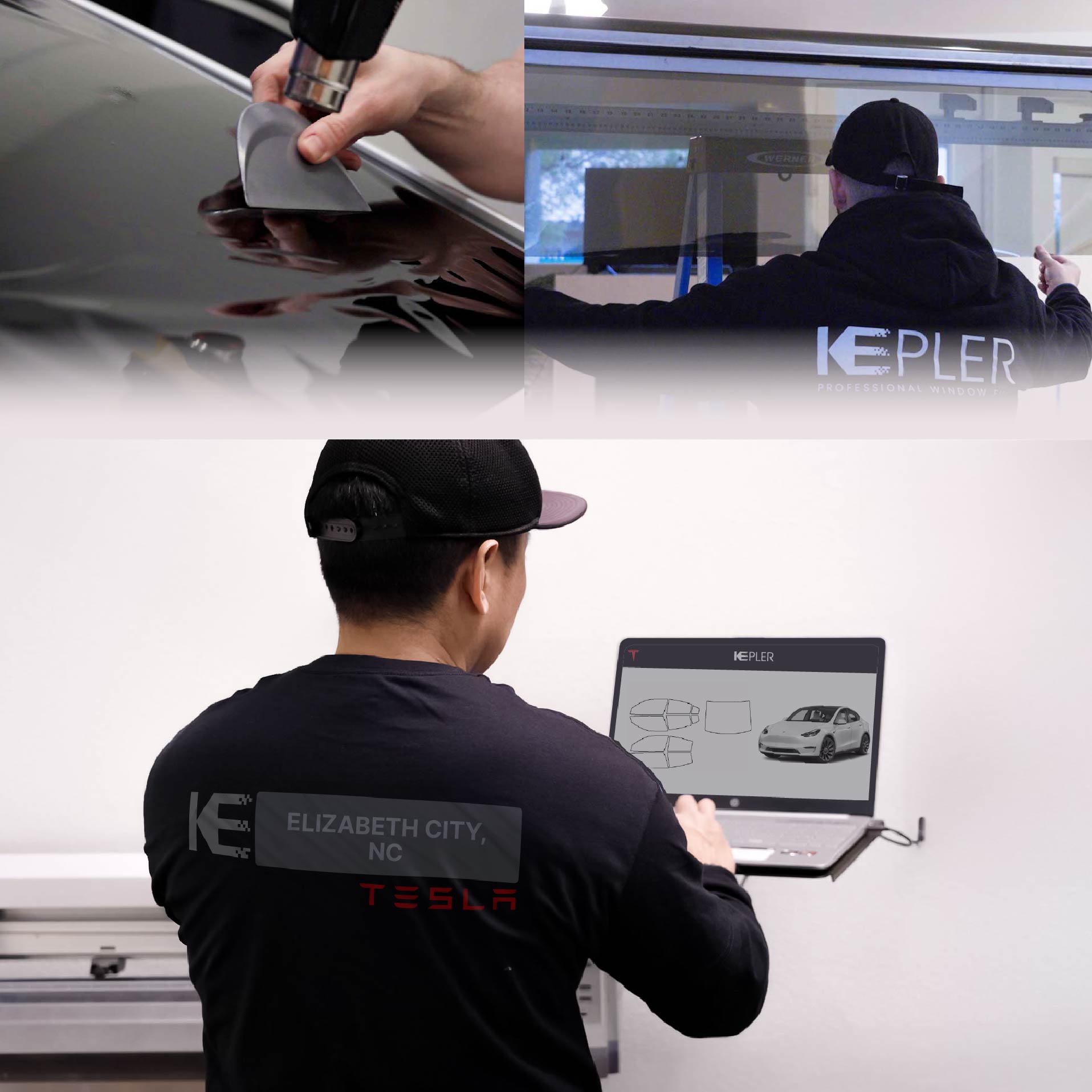 Expert Technician Fitting High-tech Window Tint to Tesla in Elizabeth City