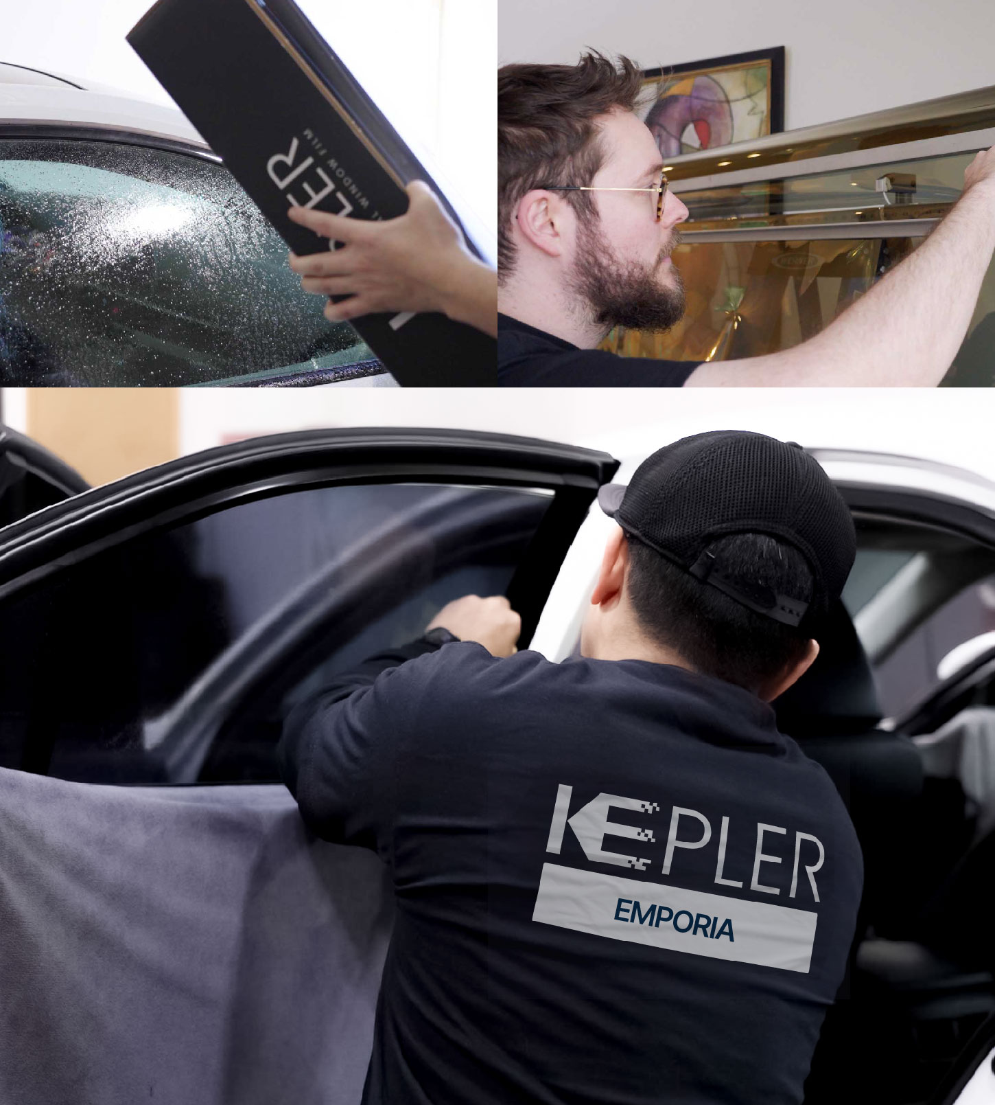 Automotive Window Tinting Expert Applying Film in Emporia, Kansas