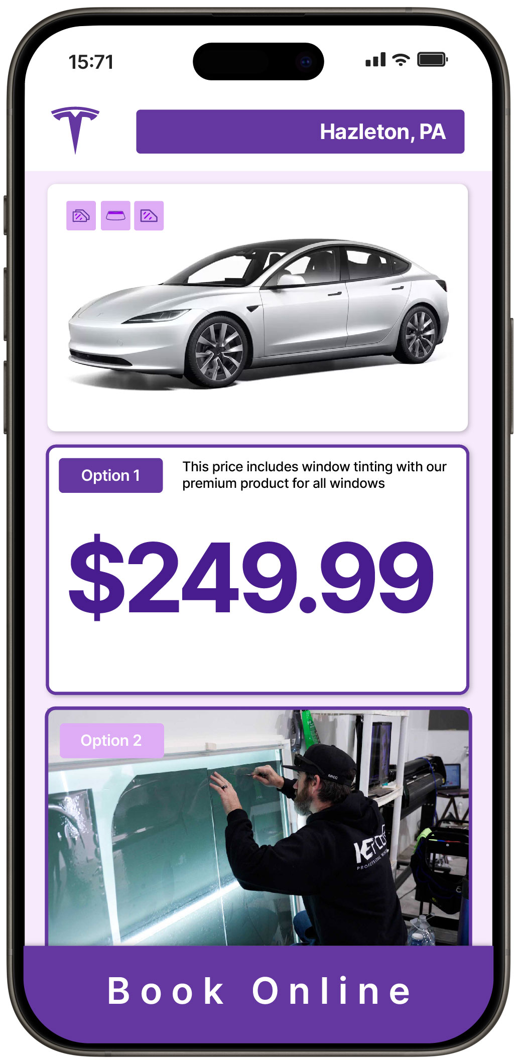 View Competitive Tesla Window Tinting Costs in Hazleton, Pennsylvania
