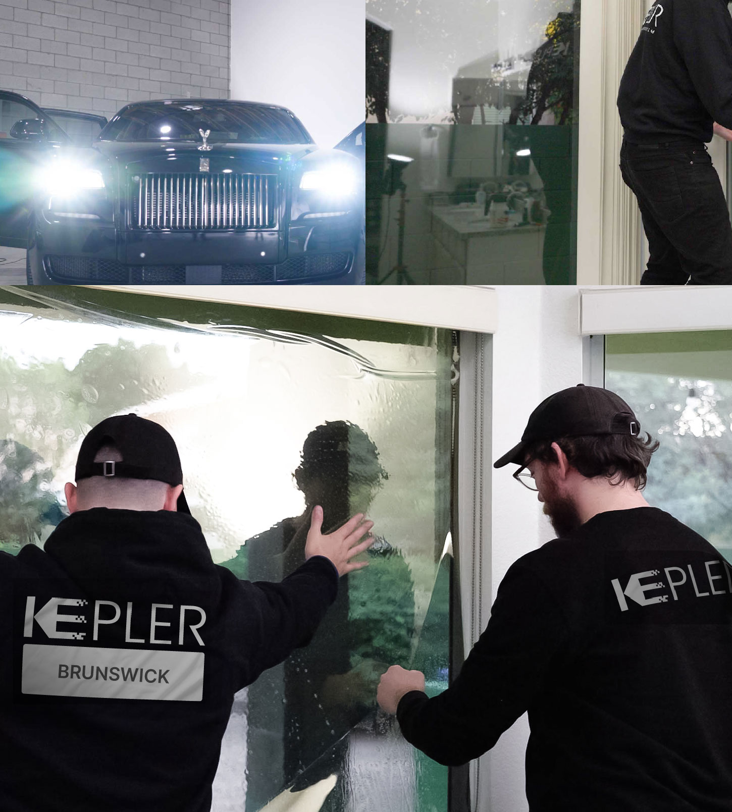 Expert Technician Installing Ceramic Window Tint to Home in Brunswick