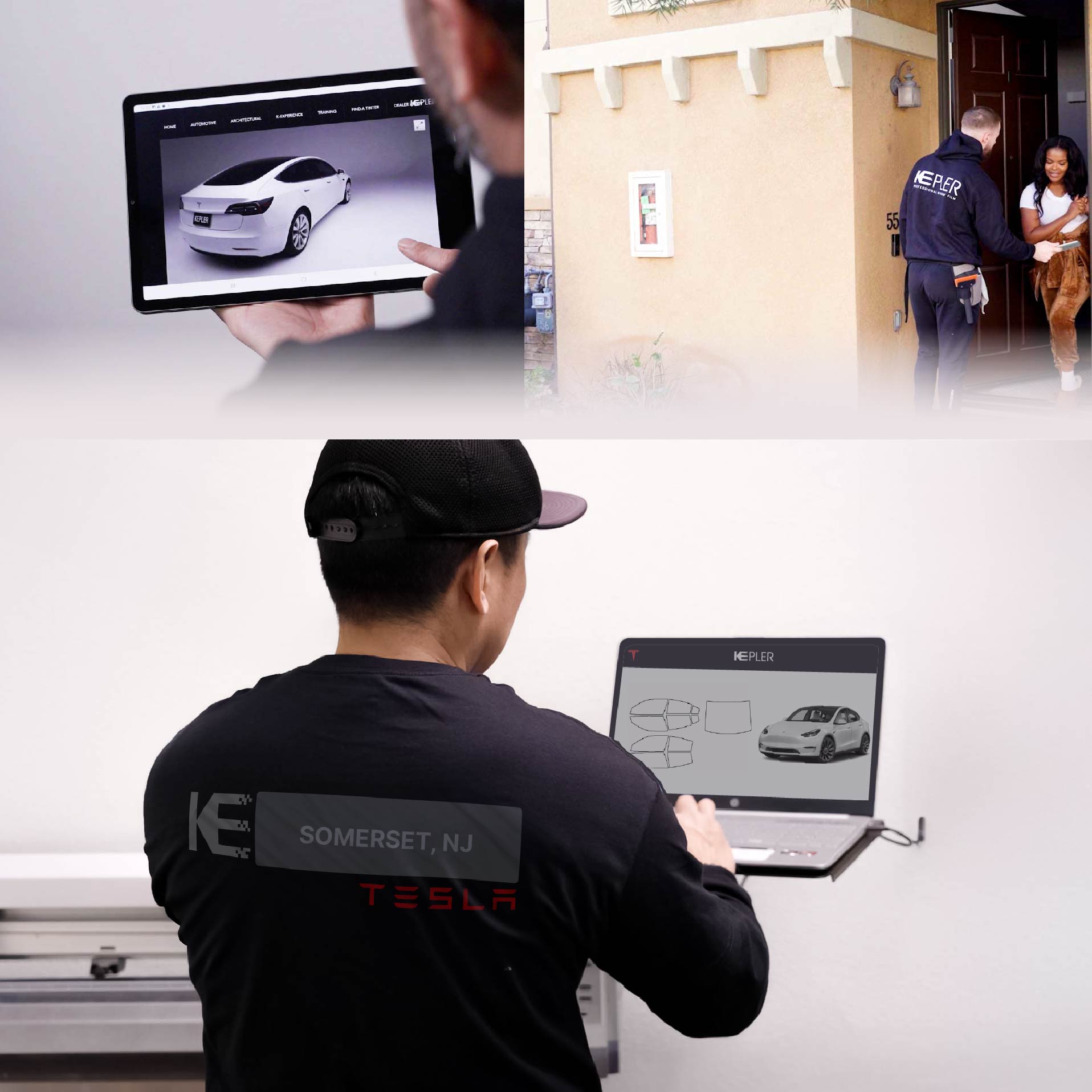 Kepler Technician Installing Advanced Window Tint to Tesla in Somerset