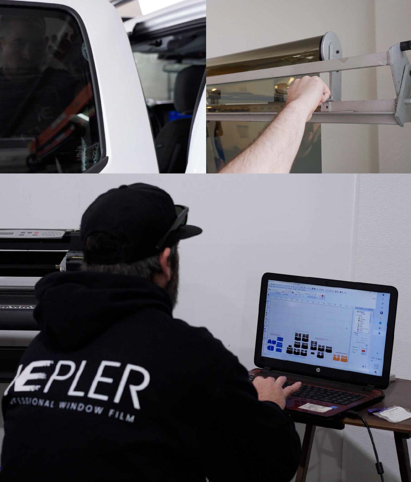 Ceramic Window Tinting Expert Cutting Film in Bellevue, Nebraska