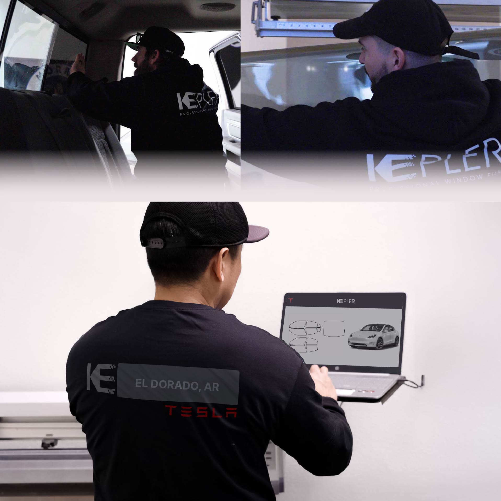 Expert Technician Fitting Advanced Window Tint to Tesla in El Dorado