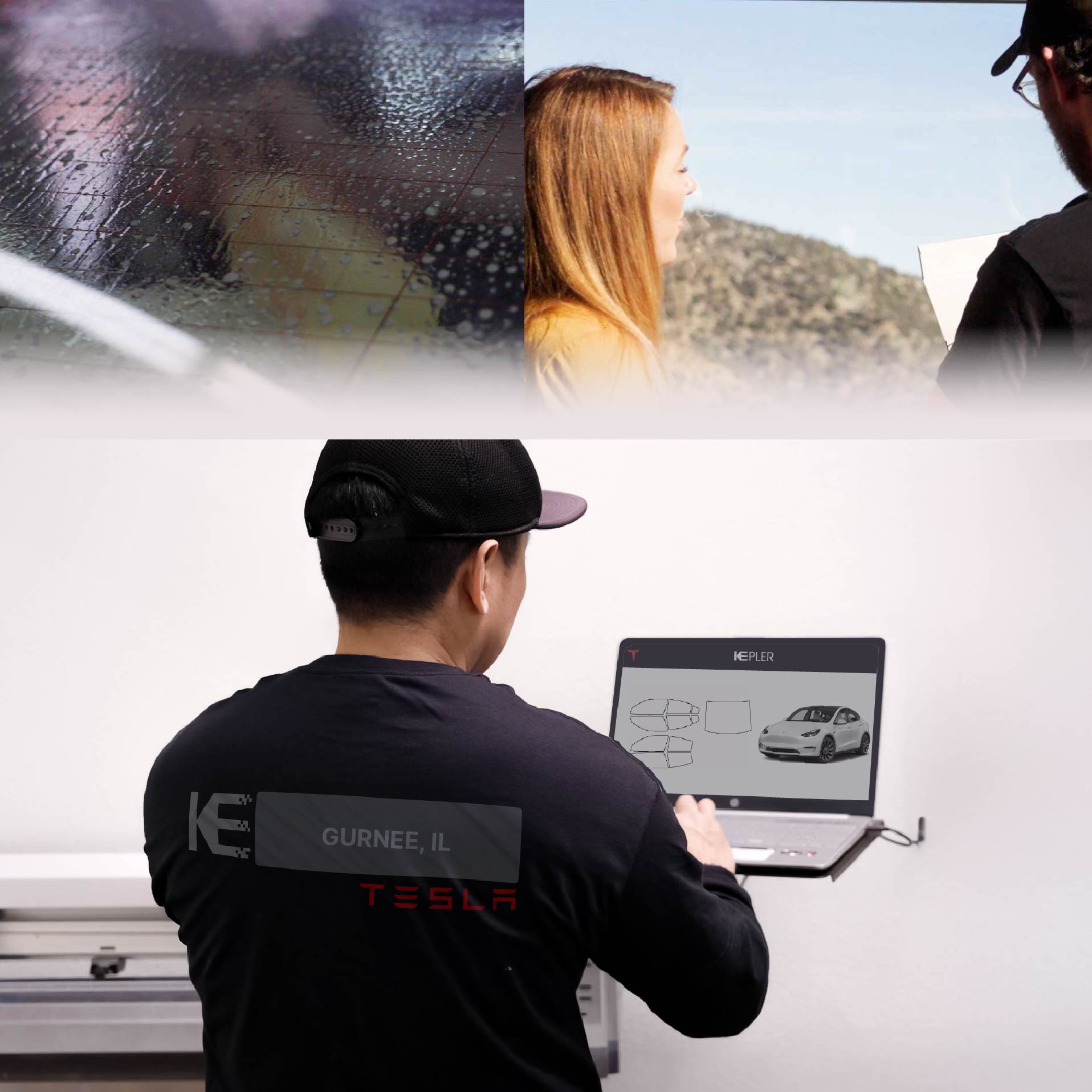 Expert Technician Applying Advanced Window Tint to Tesla in Gurnee