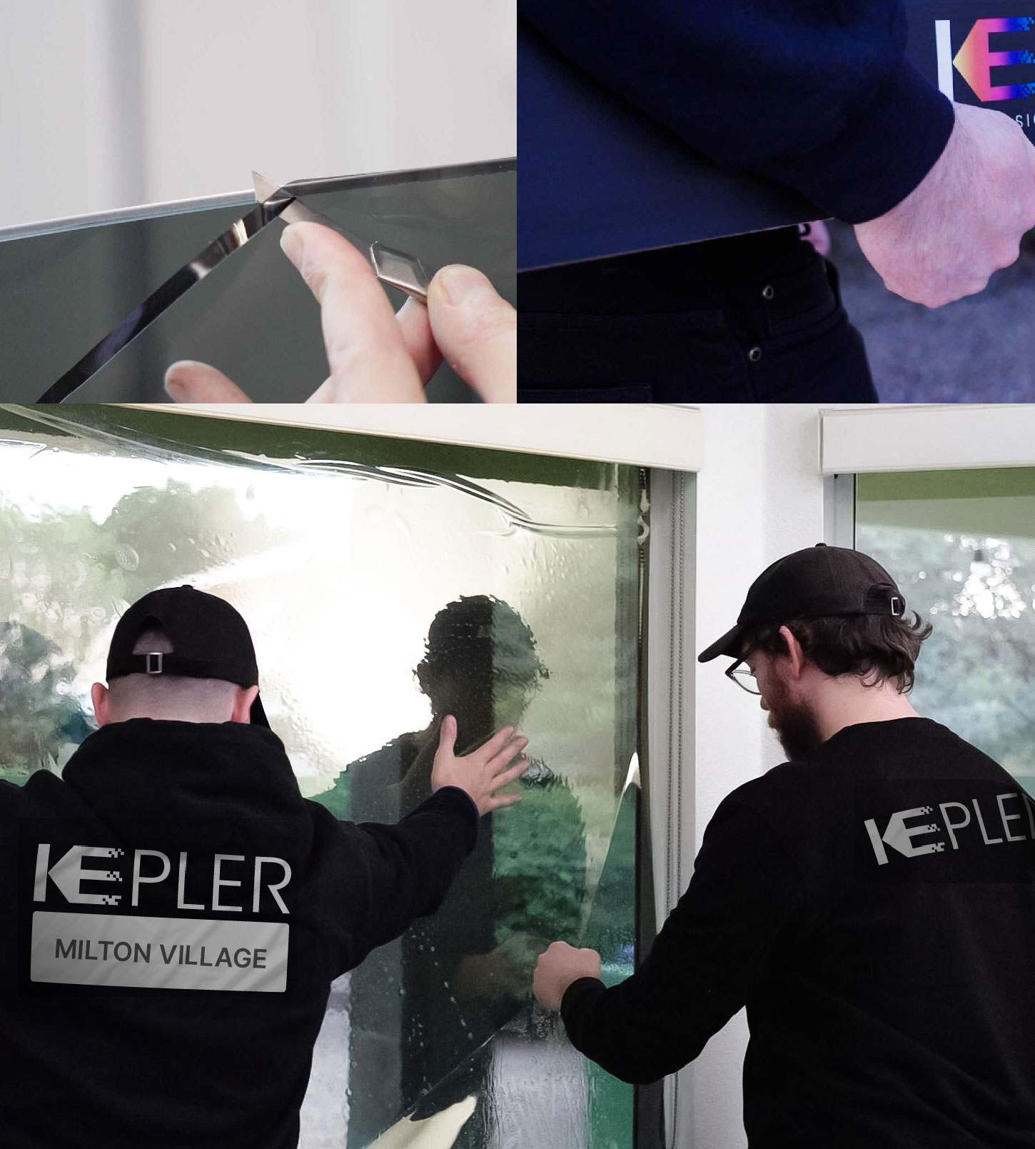 Kepler Technician Fitting Ceramic Window Tint to Home in Milton Village