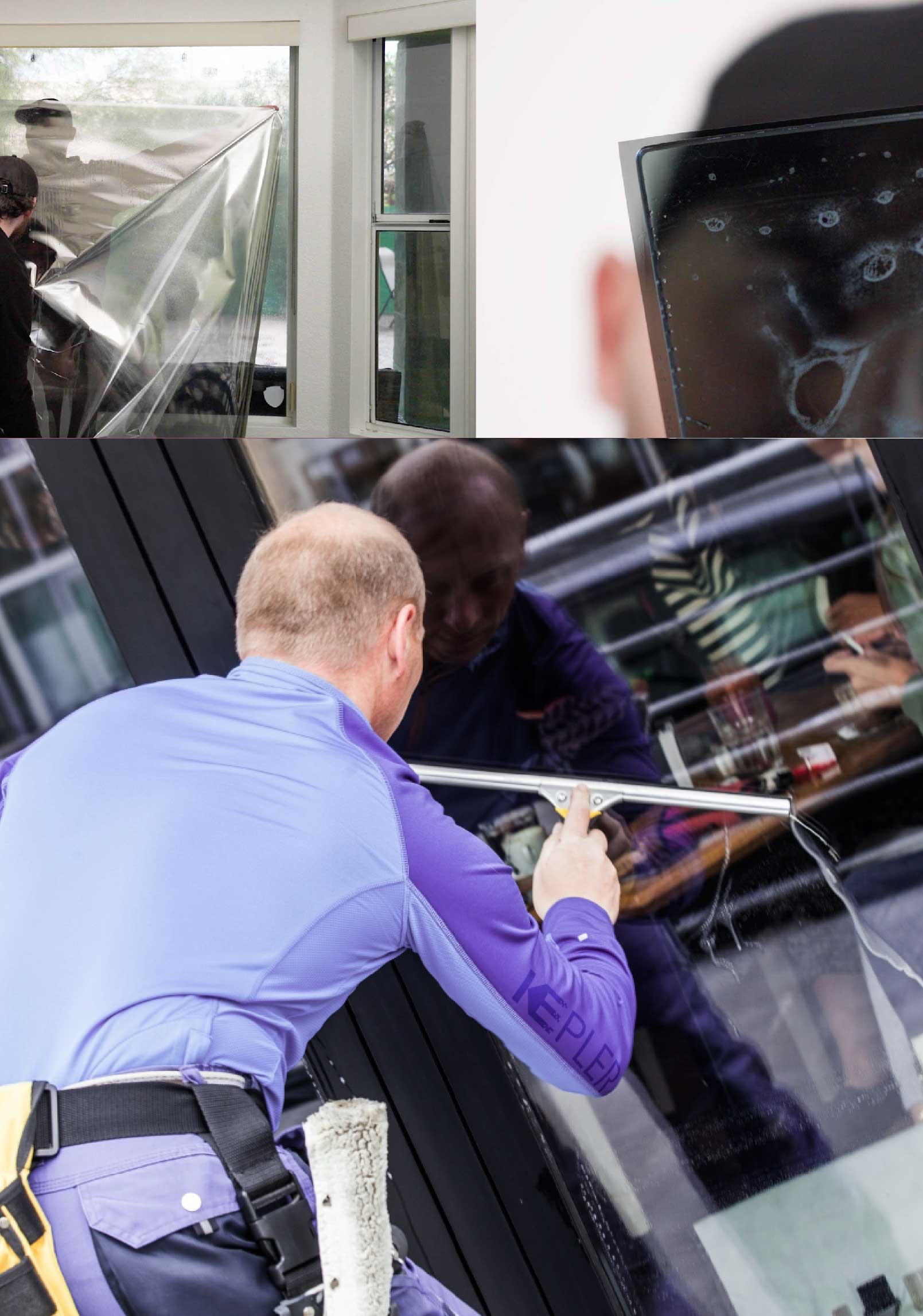Kepler Skilled Applying Anti-Graffiti Window Film to a Marblehead Shop Front
