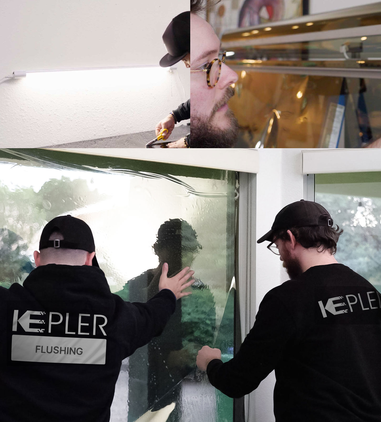 Expert Technician Applying High-tech Window Tint to Home in Flushing