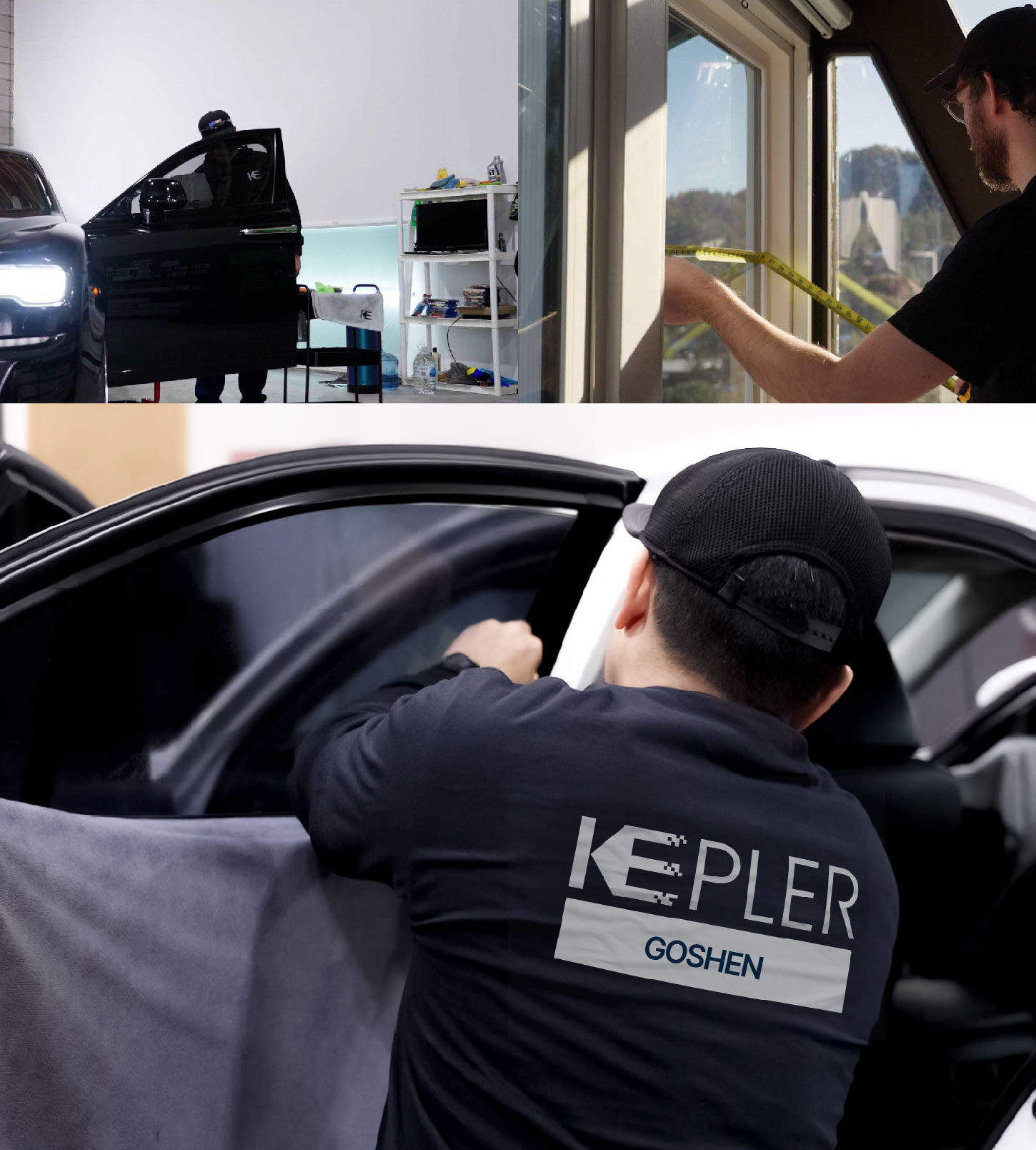 Automotive Window Tinting Expert Applying Film in Goshen, Indiana