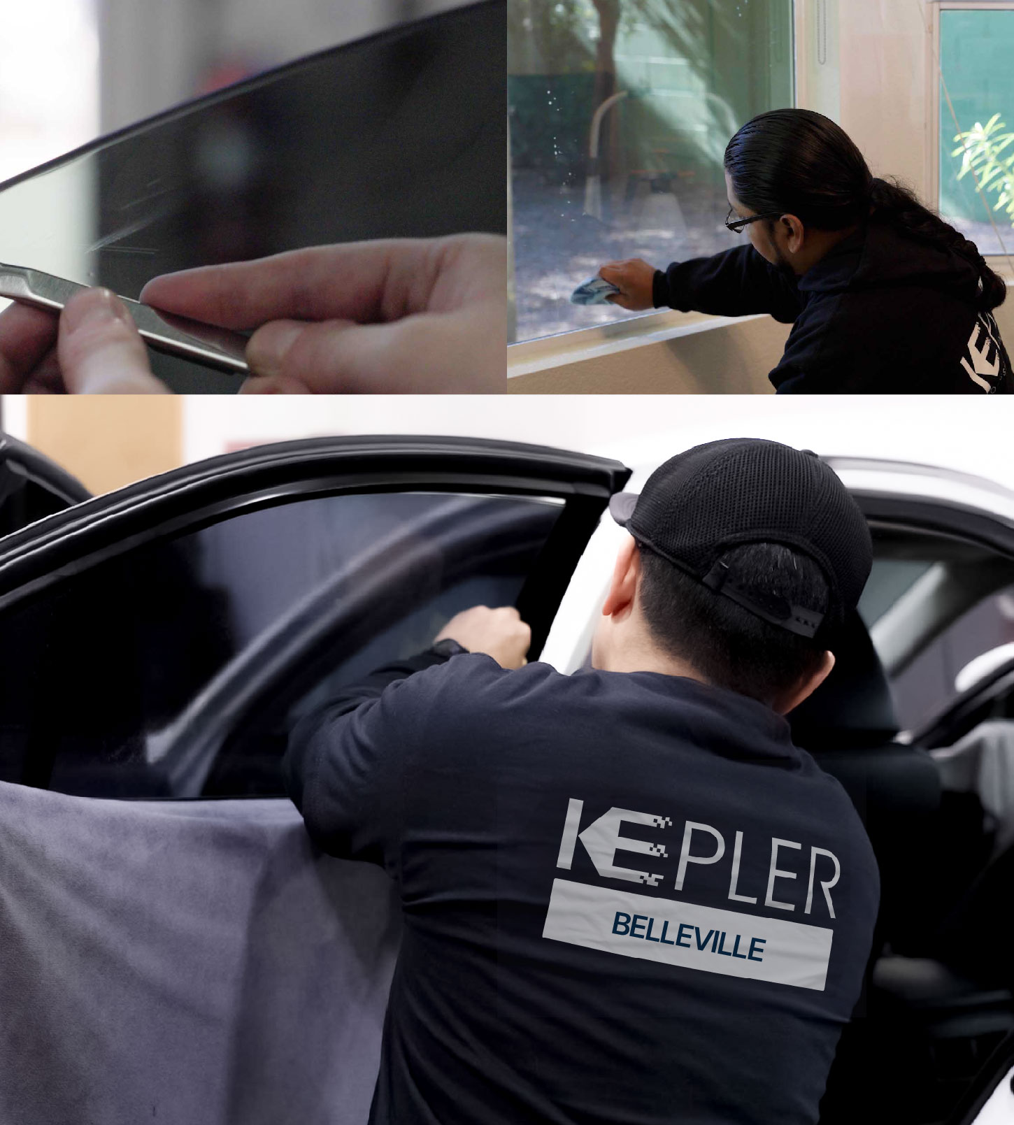 Automotive Window Tinting Expert Applying Film in Belleville, New Jersey