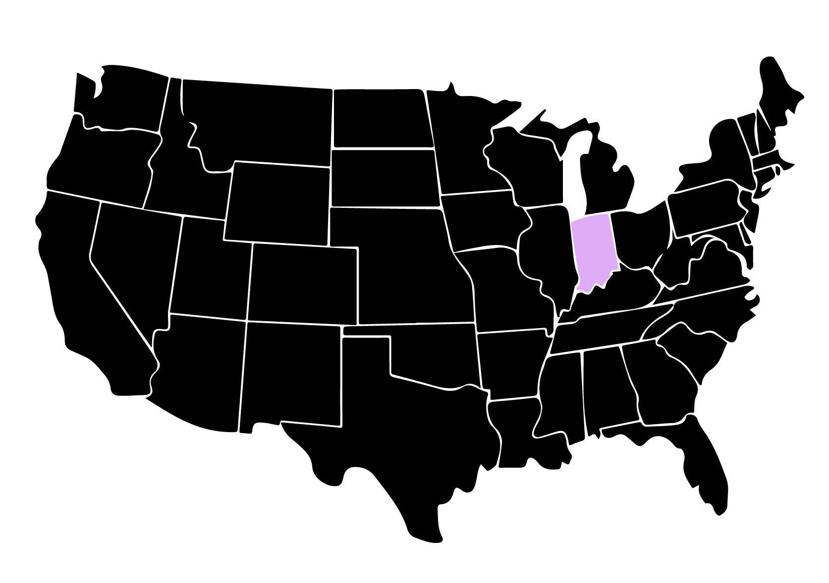 Map Showing Location of Kepler Window Tinters in Crawfordsville, Indiana with Purple Highlight on the State