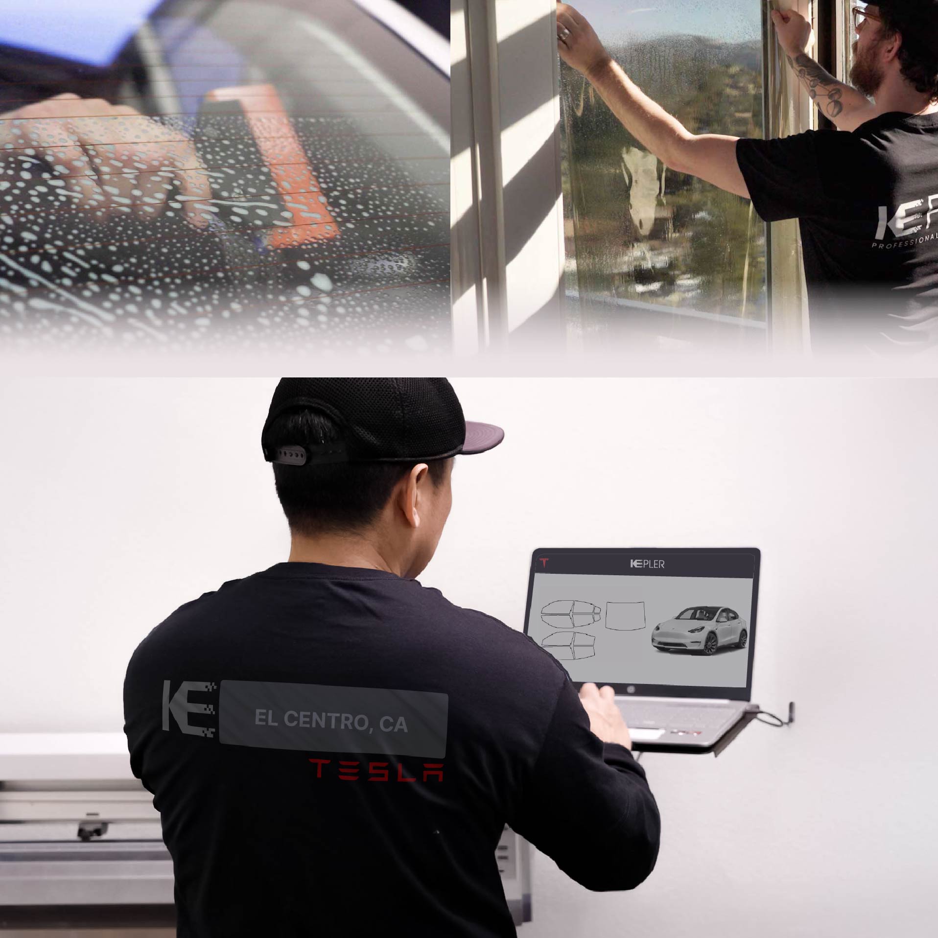 Kepler Technician Fitting High-tech Window Tint to Tesla in El Centro