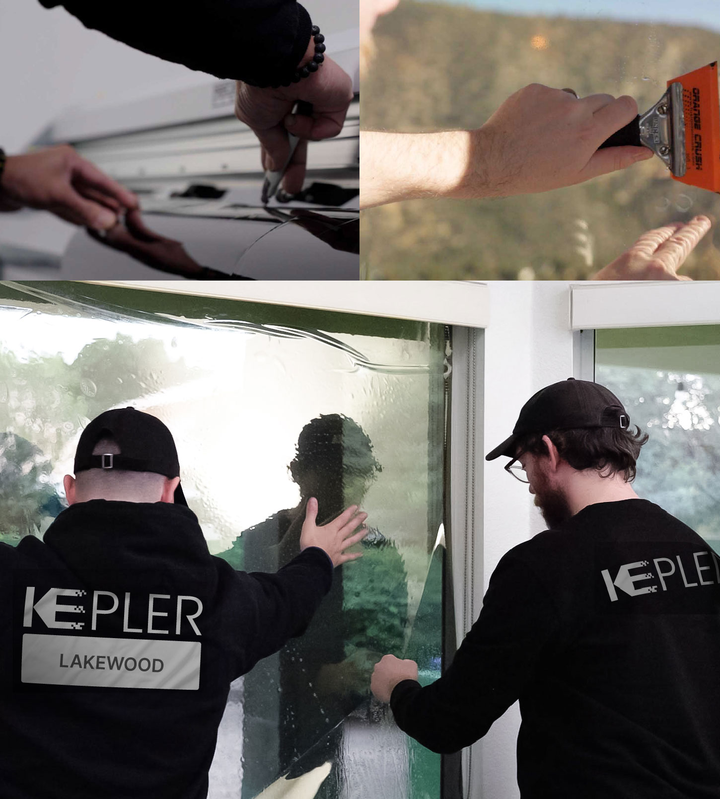 Expert Technician Applying Ceramic Window Tint to Home in Lakewood