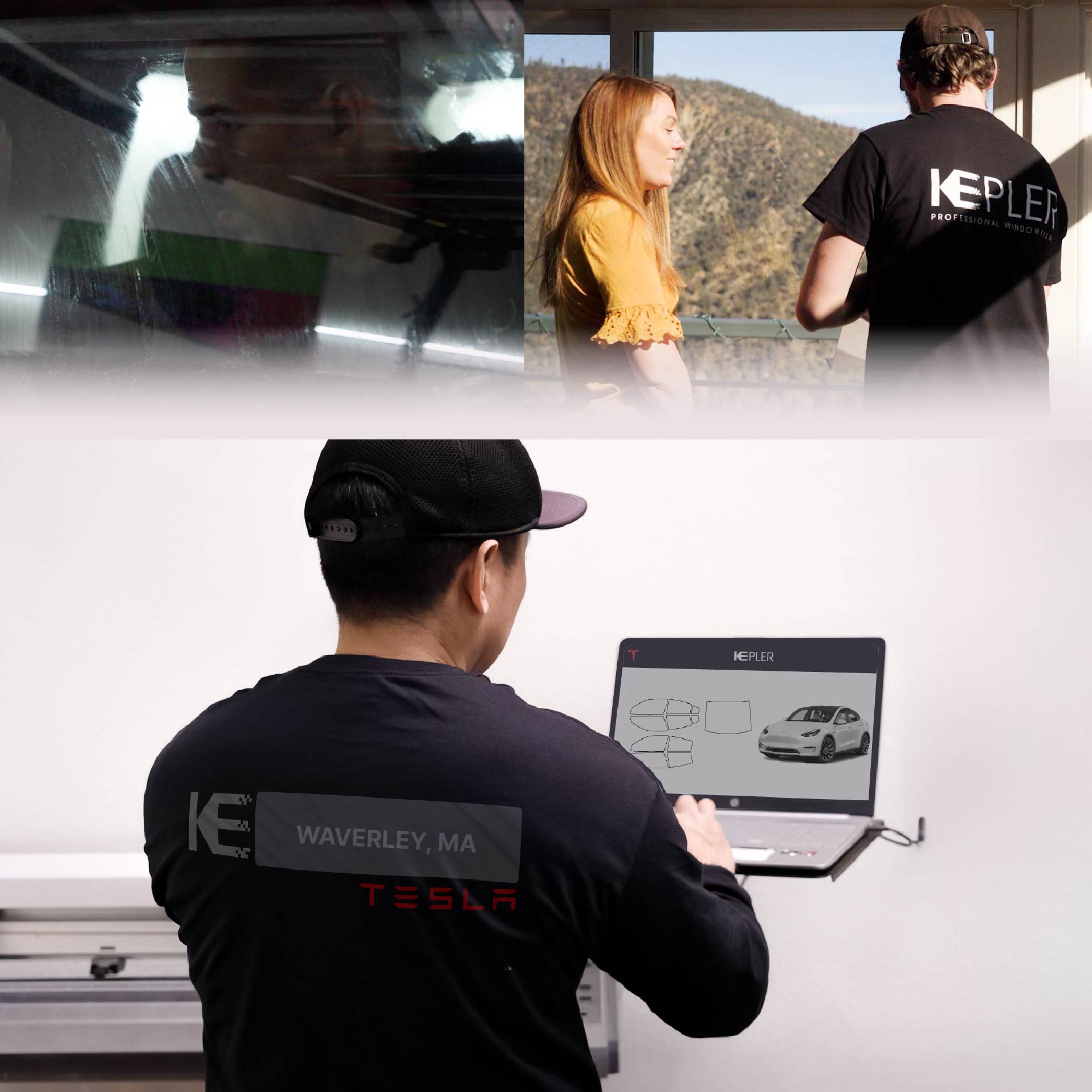 Kepler Technician Fitting Advanced Window Tint to Tesla in Waverley