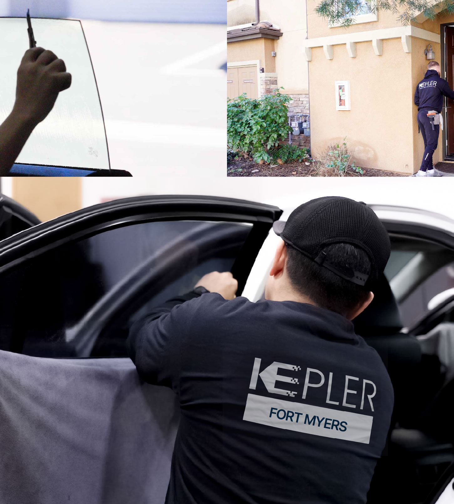 Automotive Window Tinting Expert Applying Film in Fort Myers, Florida