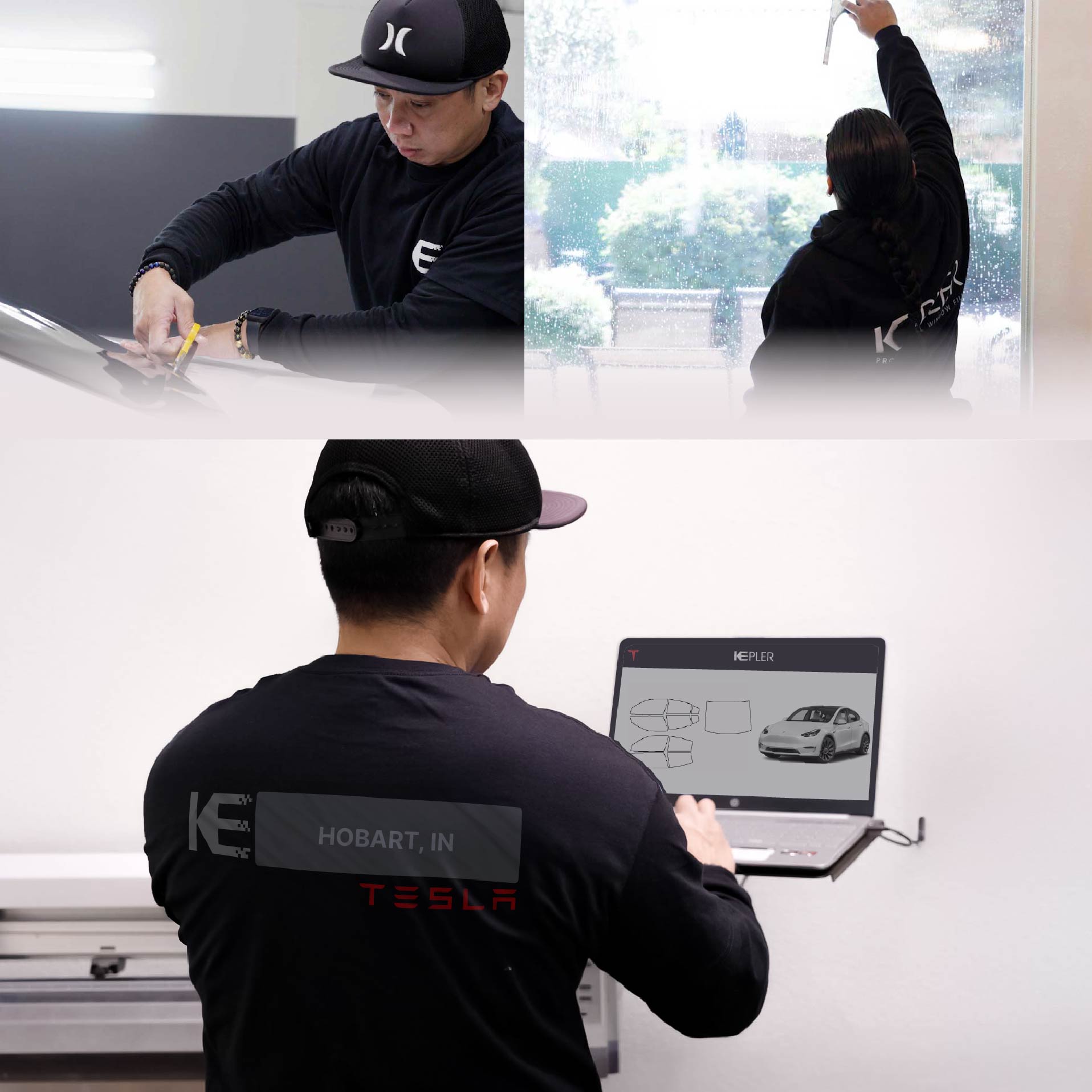 Kepler Technician Fitting Ceramic Window Tint to Tesla in Hobart
