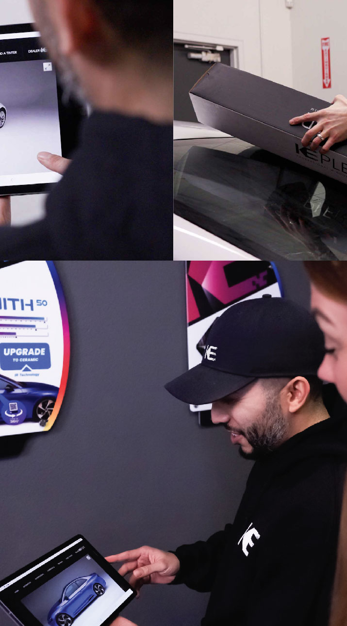 Kepler Dealer Showing Car Window Film Options to Customer in Oxnard, California