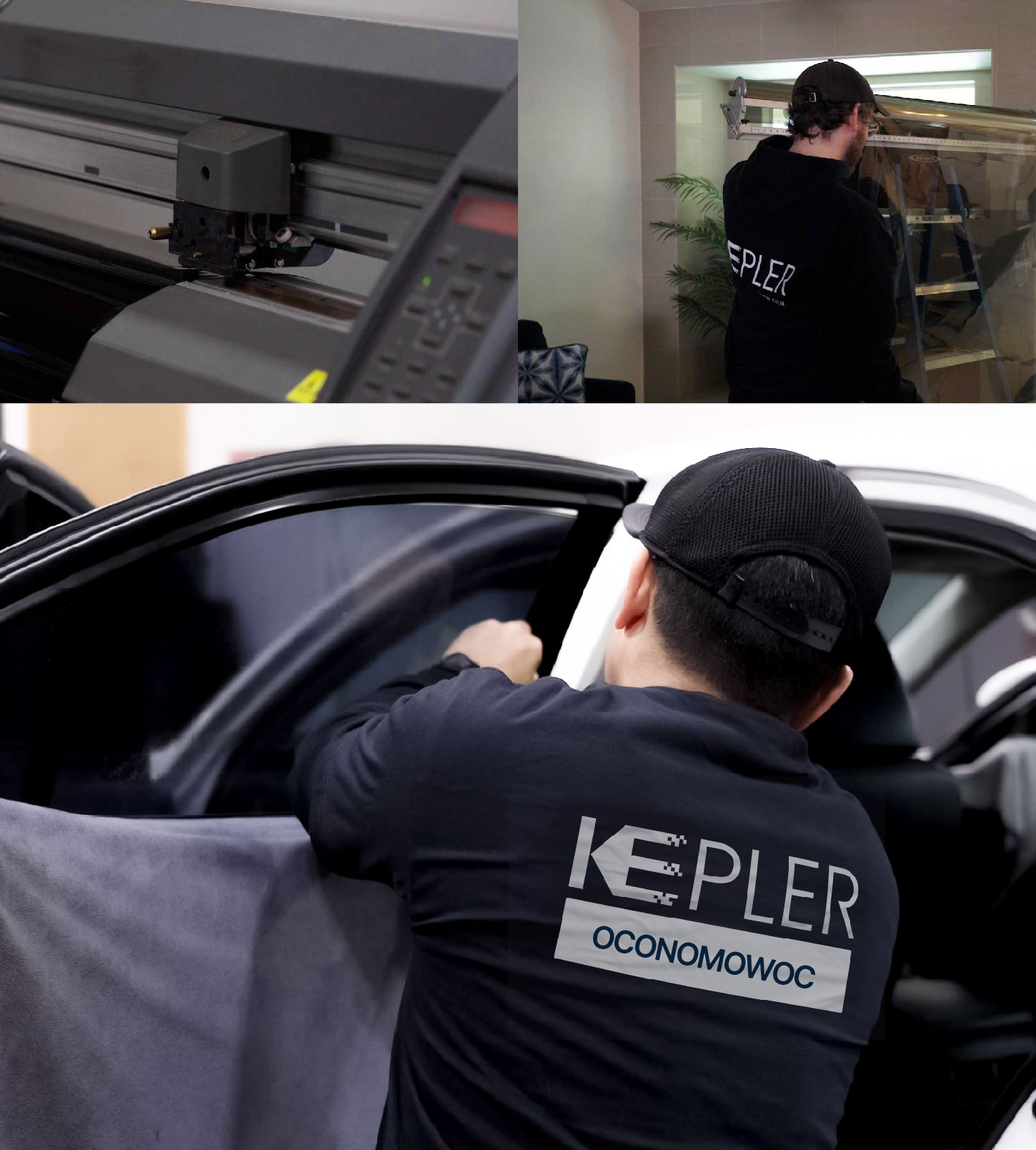 Automotive Window Tinting Expert Applying Film in Oconomowoc, Wisconsin