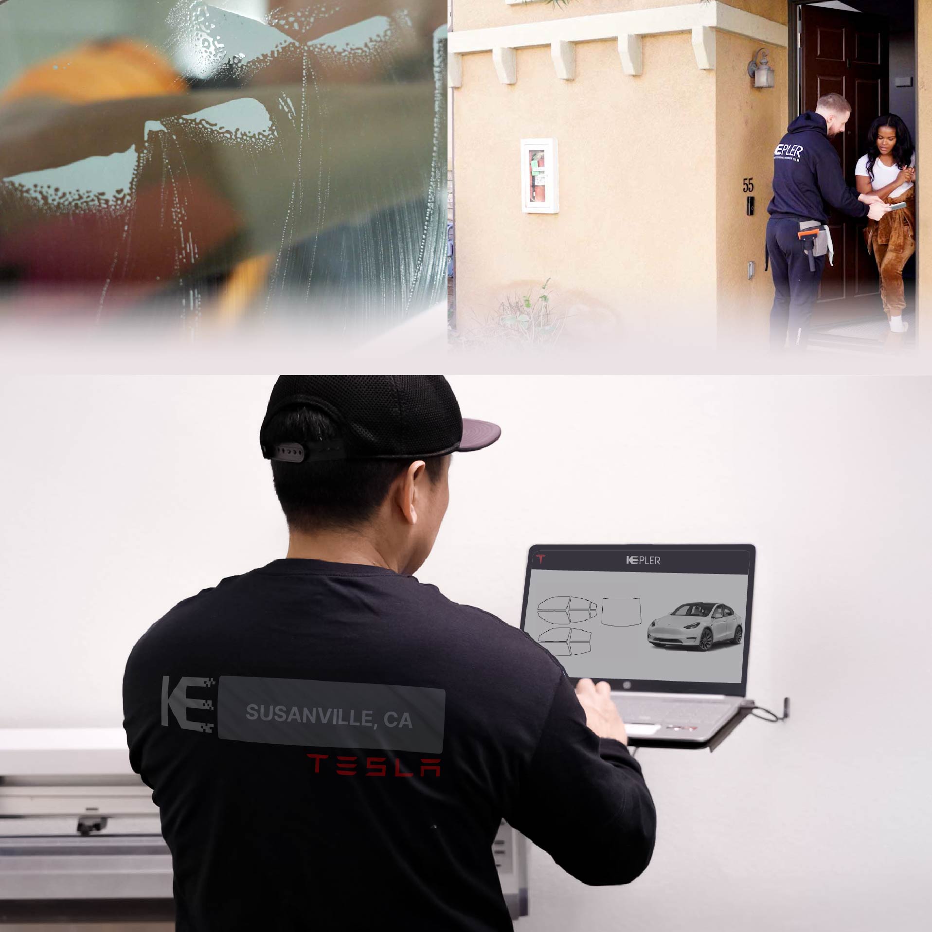 Kepler Technician Fitting High-tech Window Tint to Tesla in Susanville