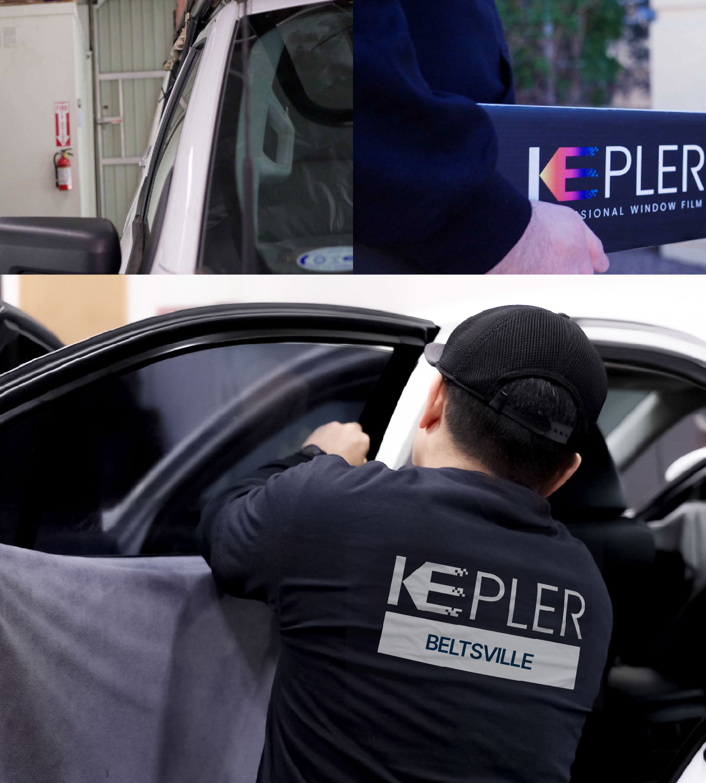 Automotive Window Tinting Expert Applying Film in Beltsville, Maryland