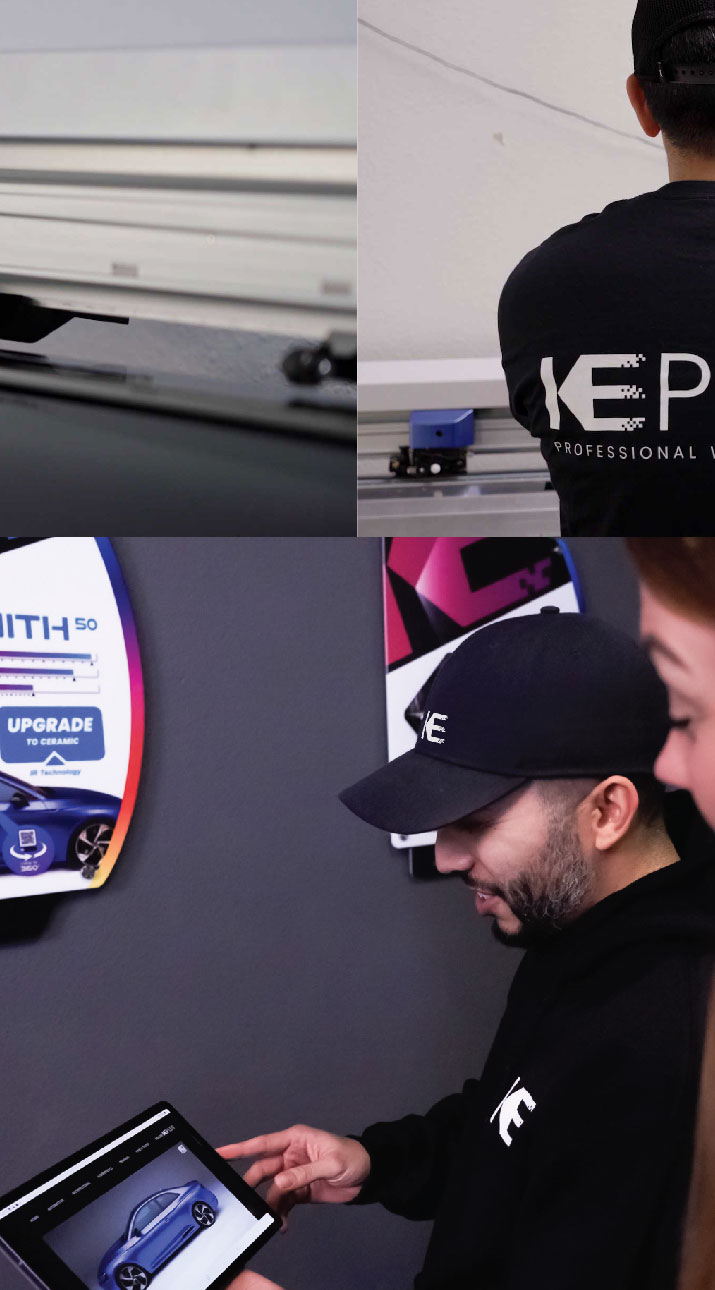 Kepler Dealer Showing Car Window Film Options to Customer in Overland Park, Kansas