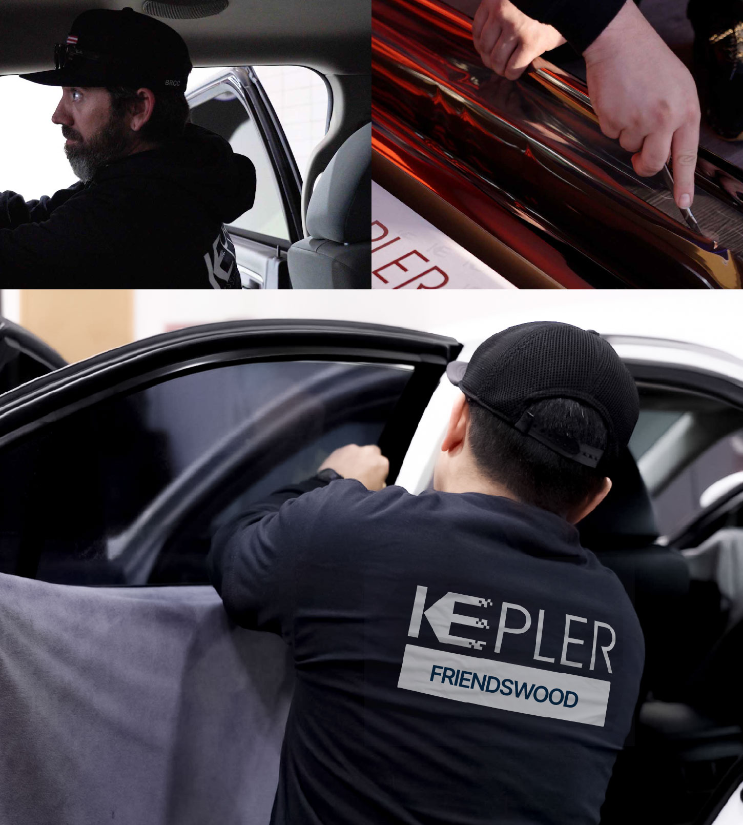 Automotive Window Tinting Expert Applying Film in Friendswood, Texas