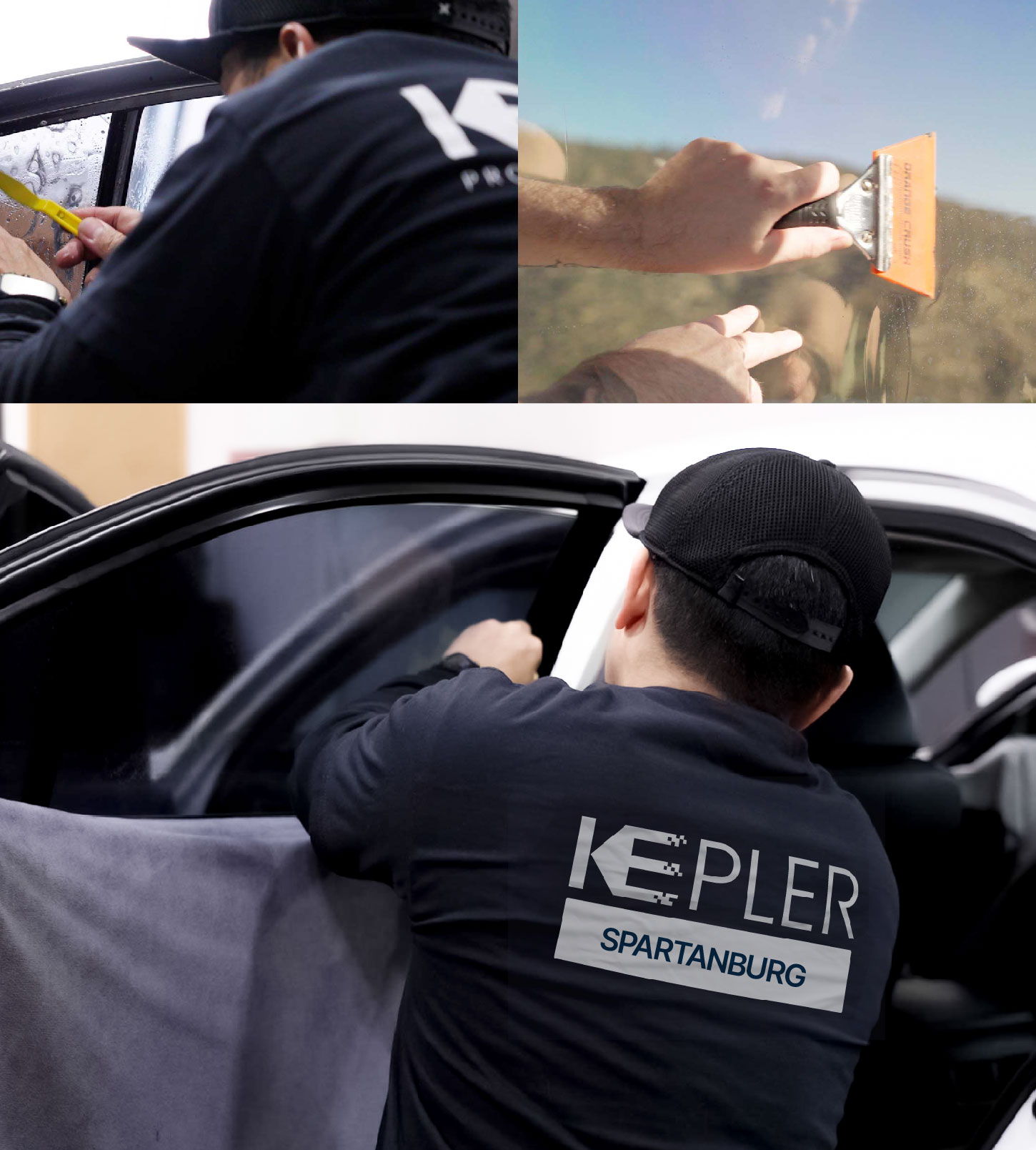 Automotive Window Tinting Expert Applying Film in Spartanburg, South Carolina