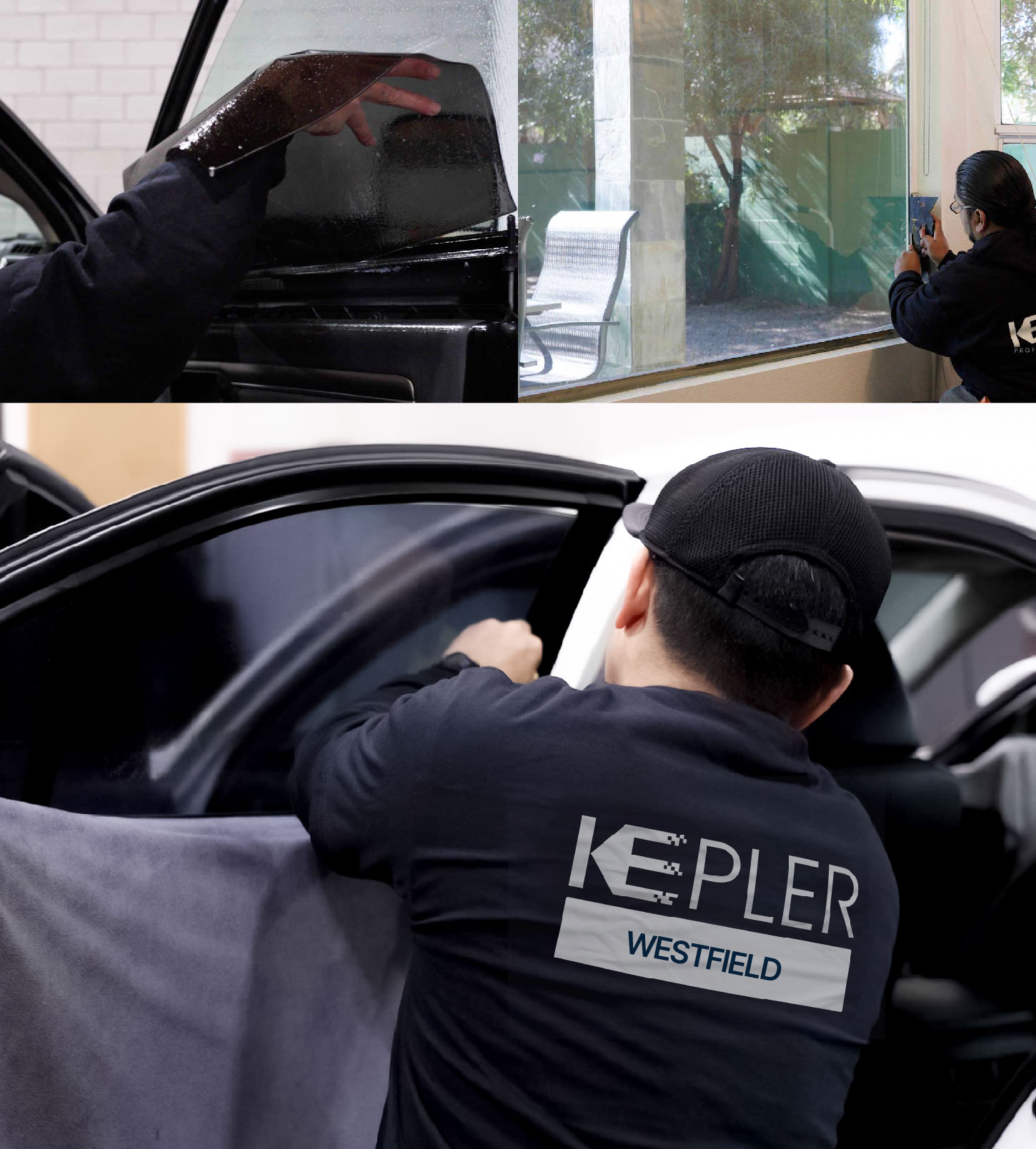Automotive Window Tinting Expert Applying Film in Westfield, Indiana
