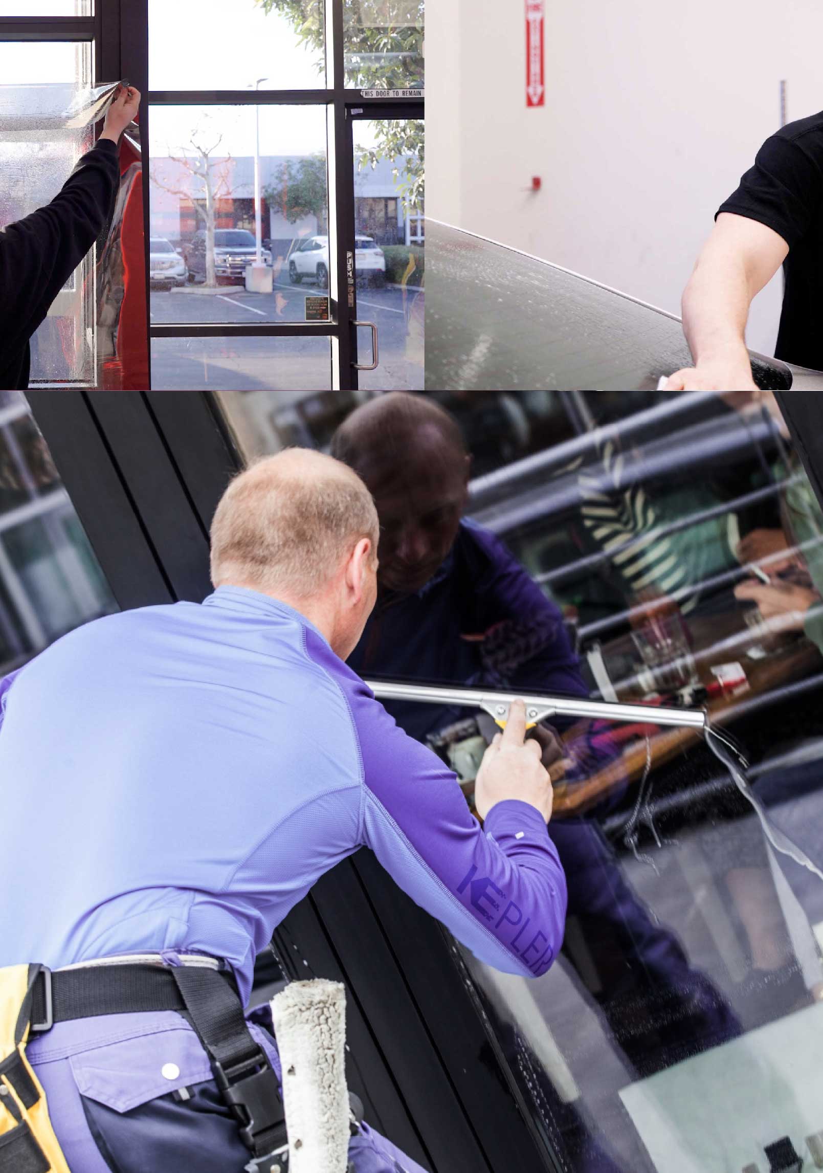 Kepler Skilled Applying Anti-Graffiti Window Film to a Dixon Shop Front