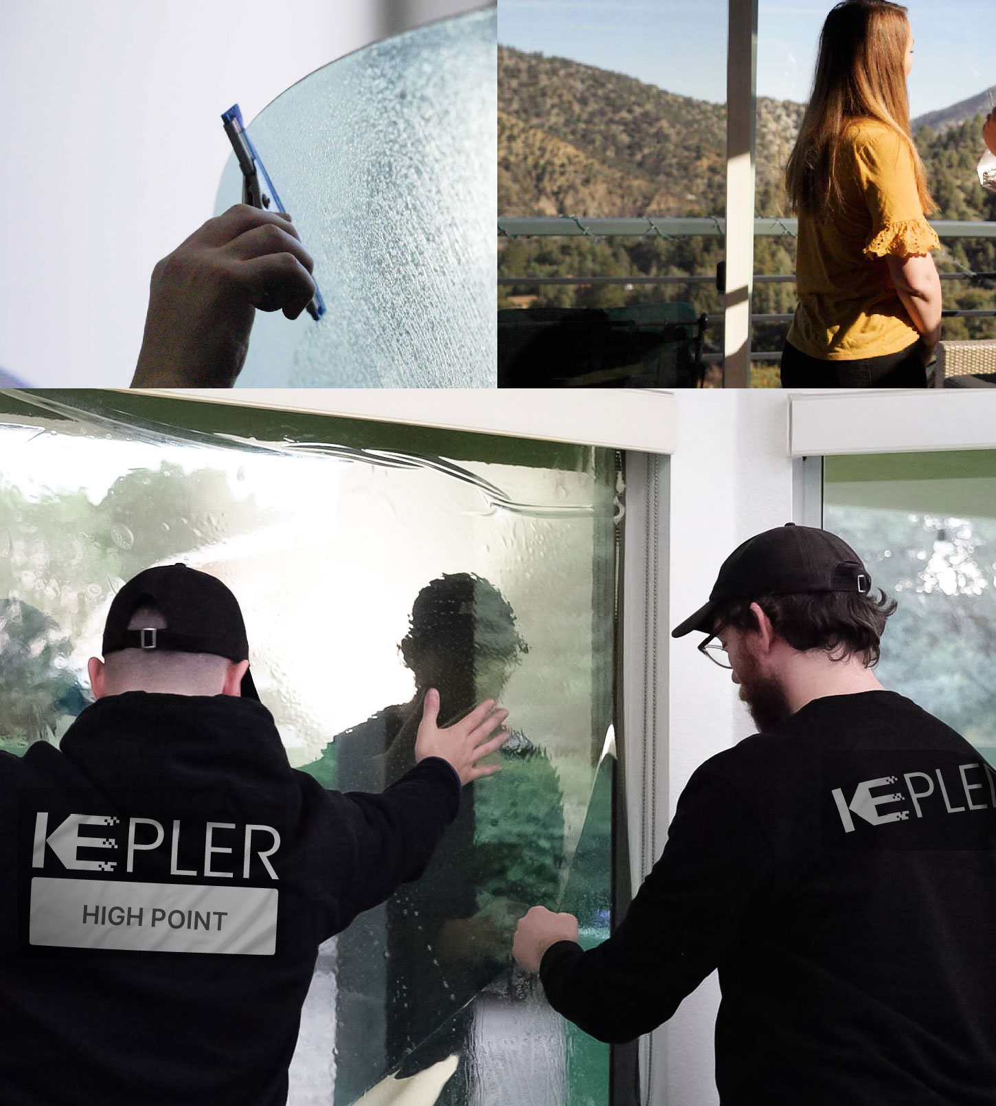Kepler Technician Fitting High-tech Window Tint to Home in High Point