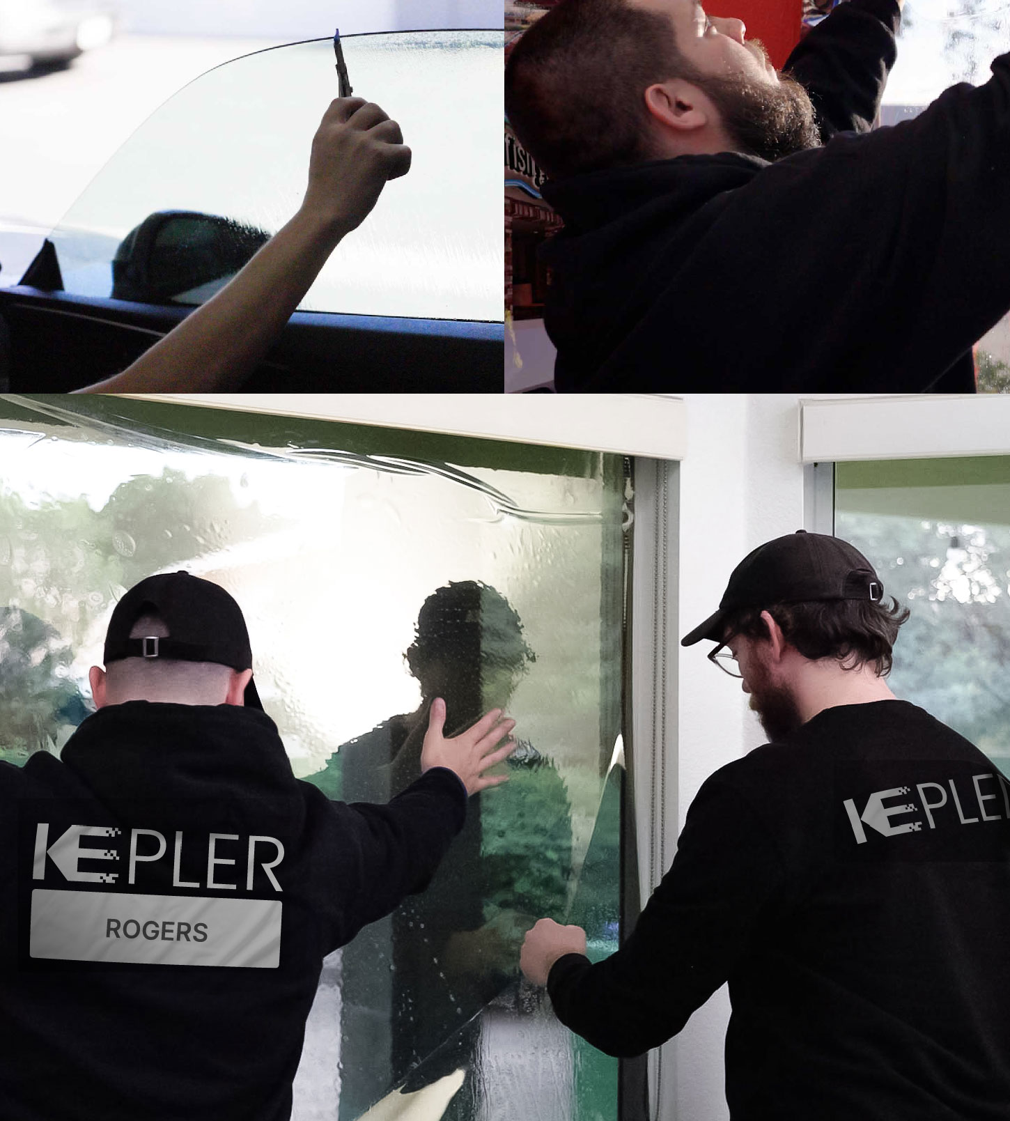 Kepler Technician Applying Ceramic Window Tint to Home in Rogers