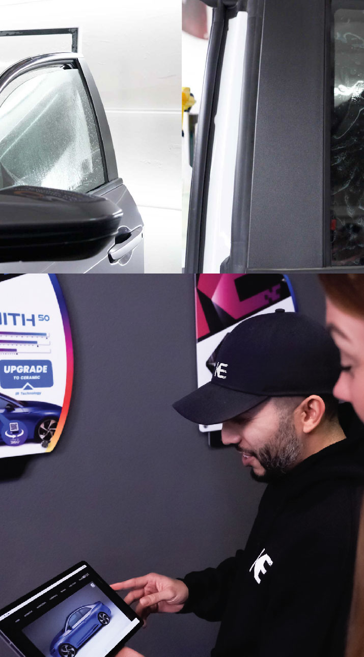Kepler Dealer Showing Car Window Film Options to Customer in Windsor Mill, Maryland