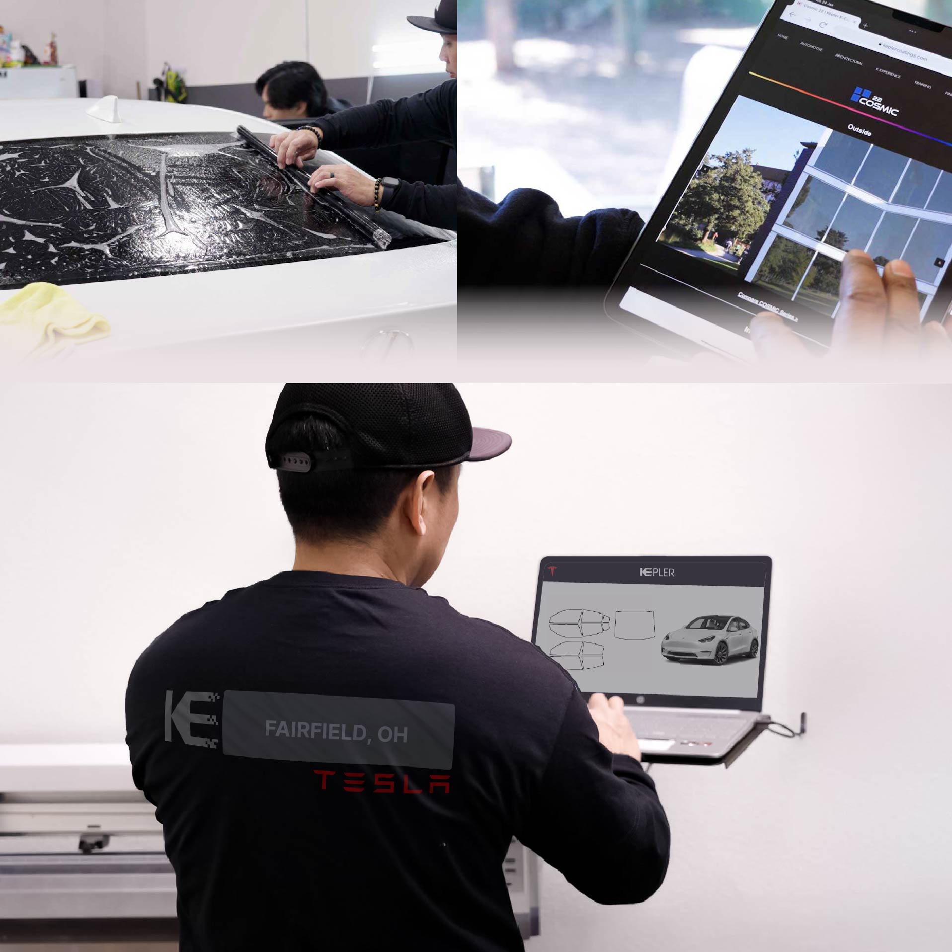 Kepler Technician Installing High-tech Window Tint to Tesla in Fairfield