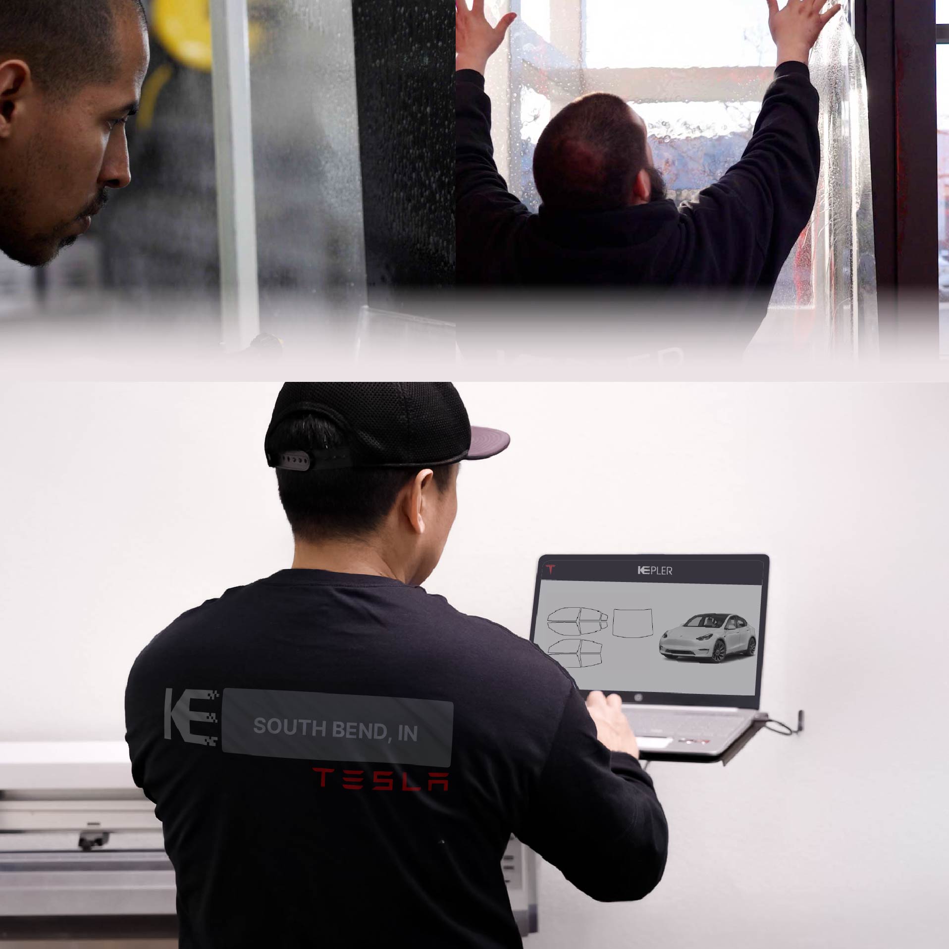 Expert Technician Fitting Ceramic Window Tint to Tesla in South Bend