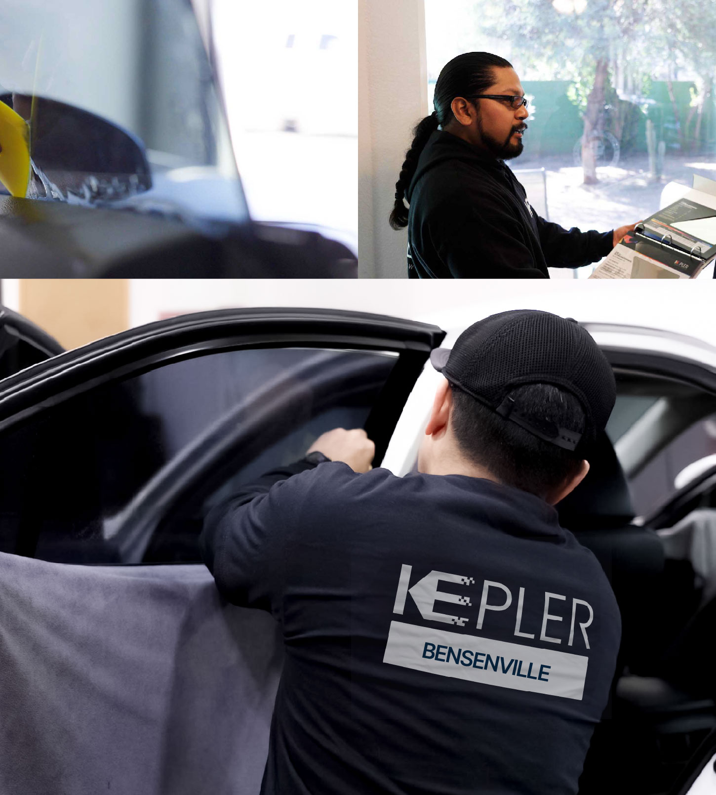 Automotive Window Tinting Expert Applying Film in Bensenville, Illinois