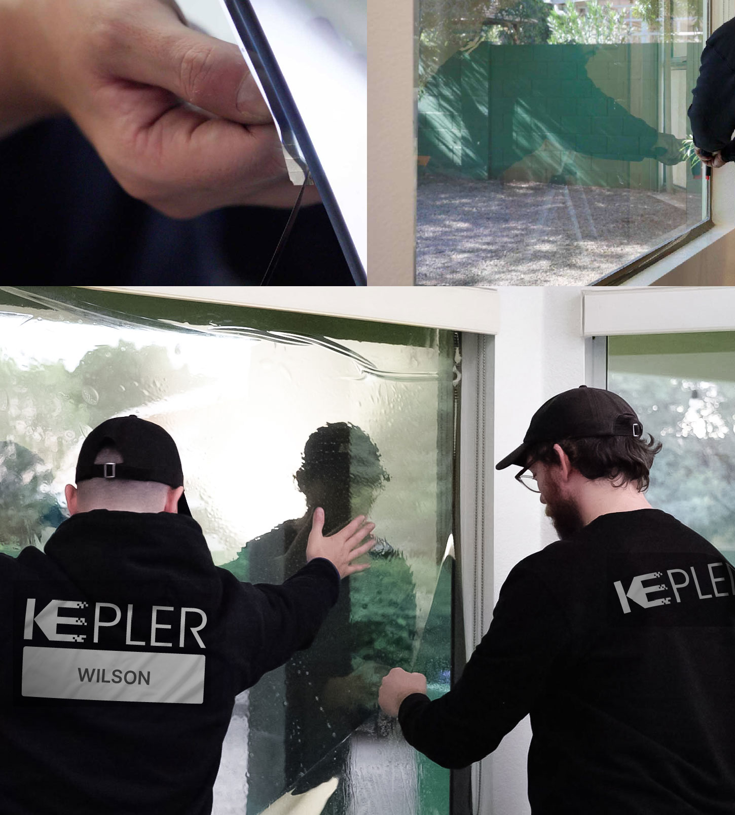 Kepler Technician Applying Ceramic Window Tint to Home in Wilson