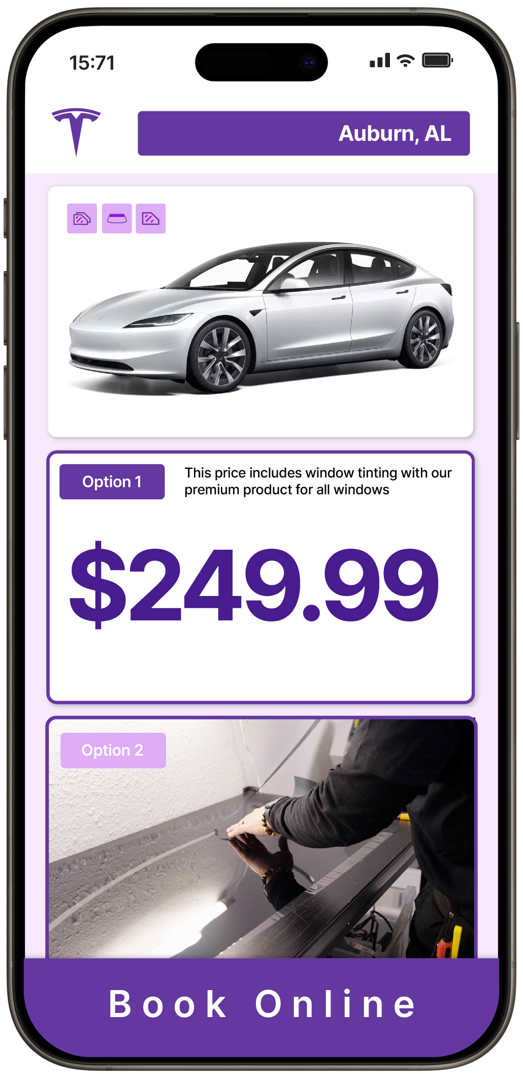 View Reasonable Tesla Window Tinting Rates in Auburn, Alabama