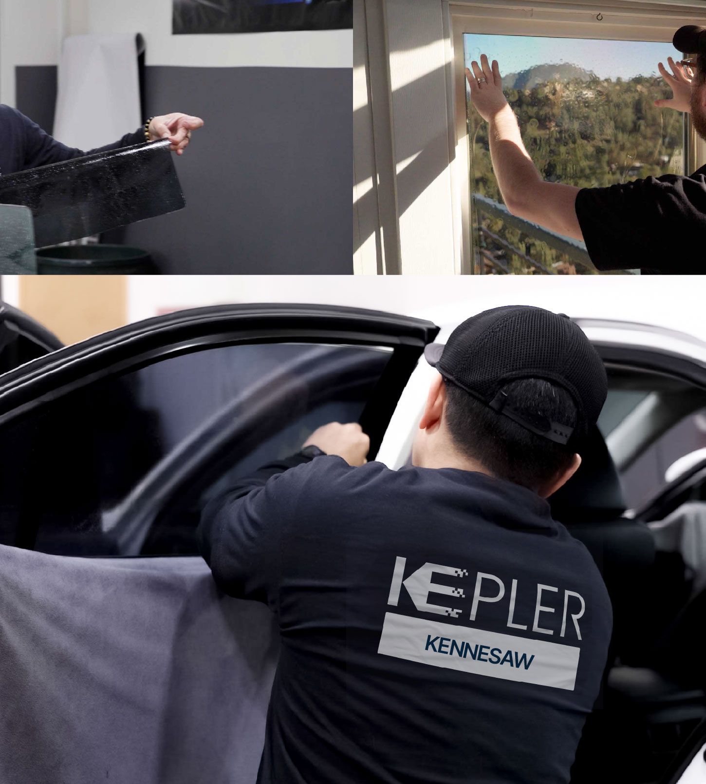 Automotive Window Tinting Expert Applying Film in Kennesaw, Georgia