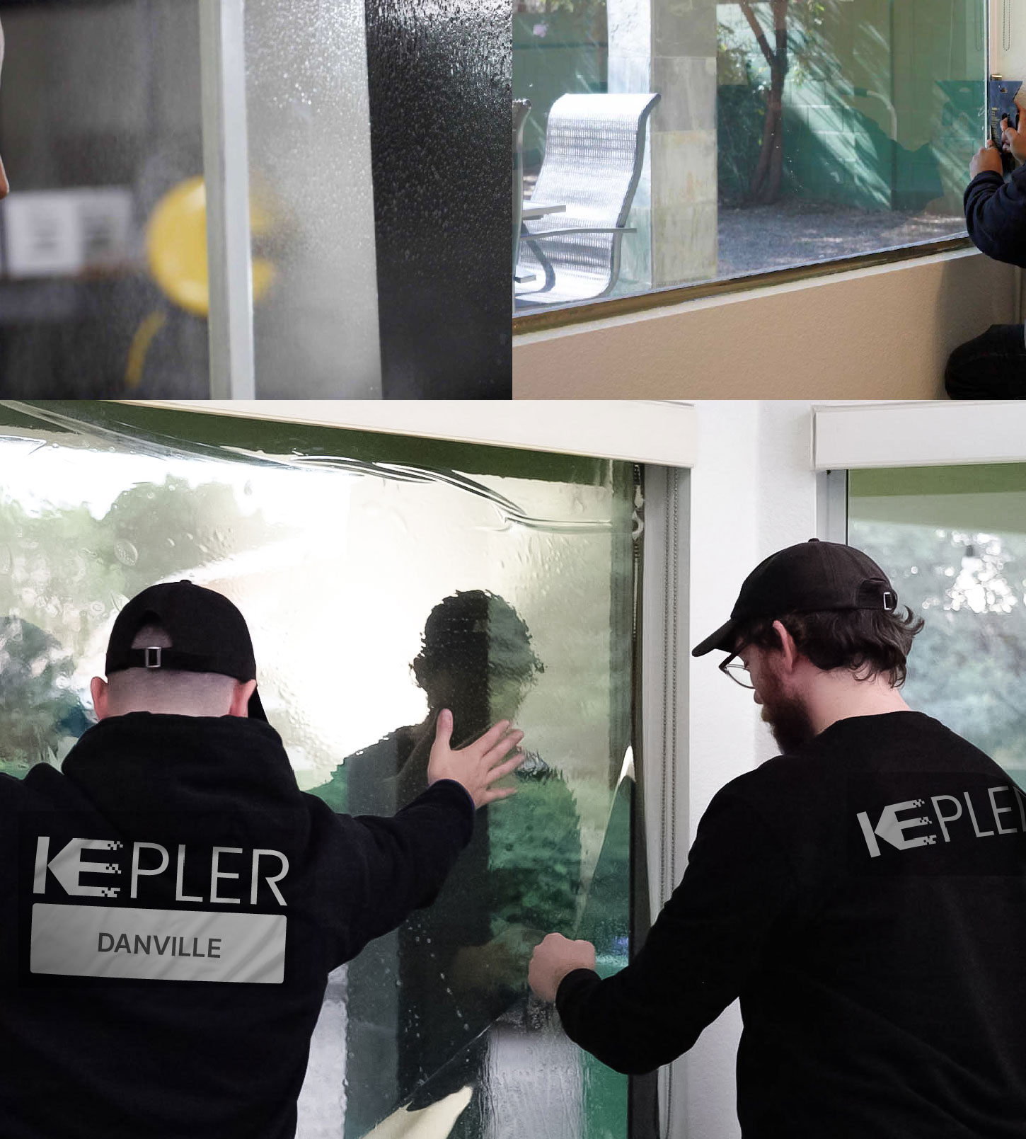 Expert Technician Fitting Advanced Window Tint to Home in Danville