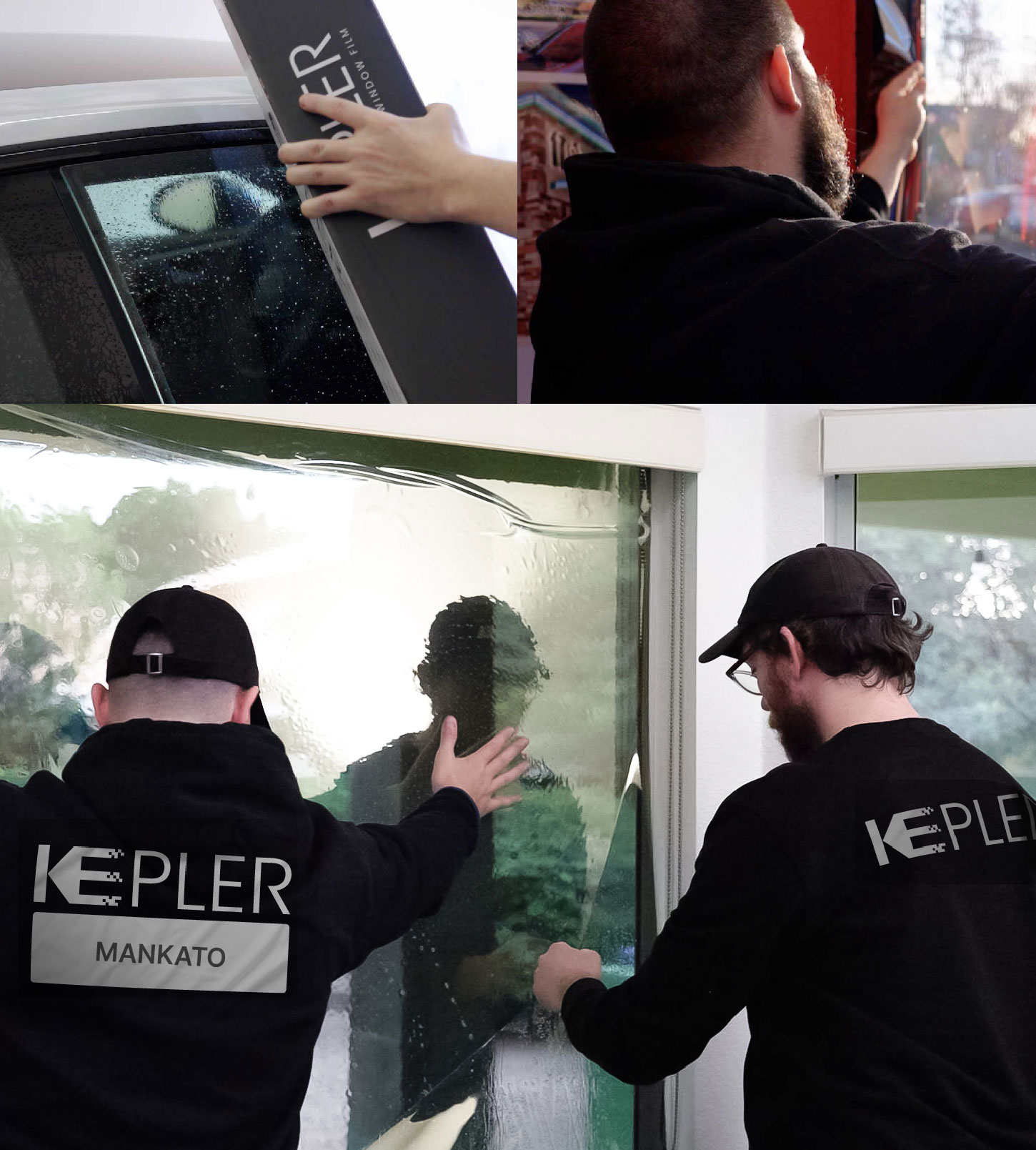 Expert Technician Installing Ceramic Window Tint to Home in Mankato