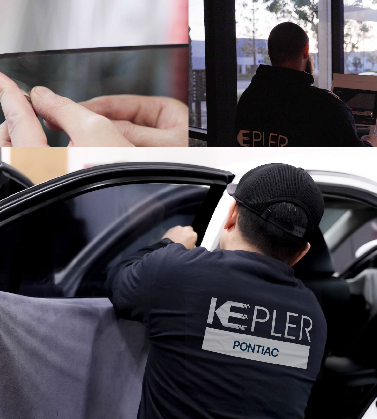 Automotive Window Tinting Expert Applying Film in Pontiac, Michigan