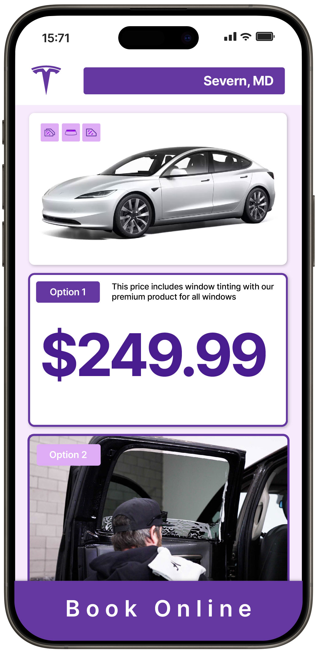 View Competitive Tesla Window Tinting Prices in Severn, Maryland