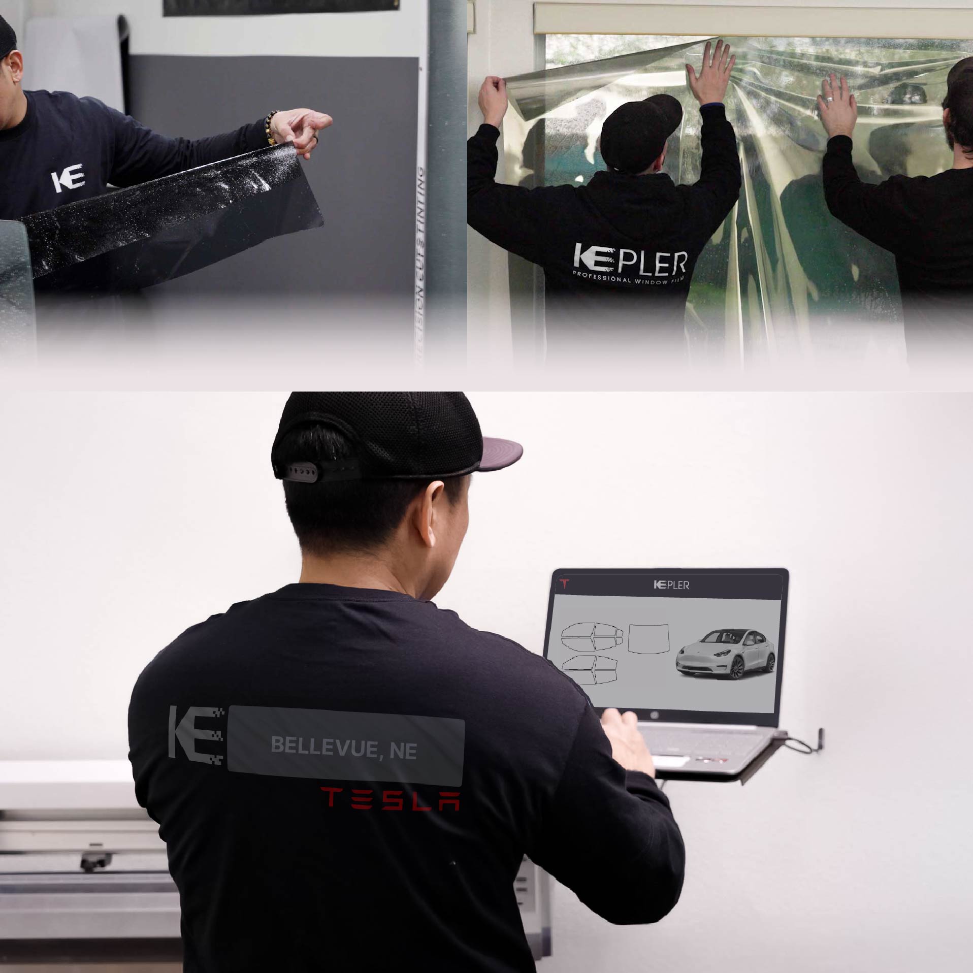 Kepler Technician Fitting High-tech Window Tint to Tesla in Bellevue