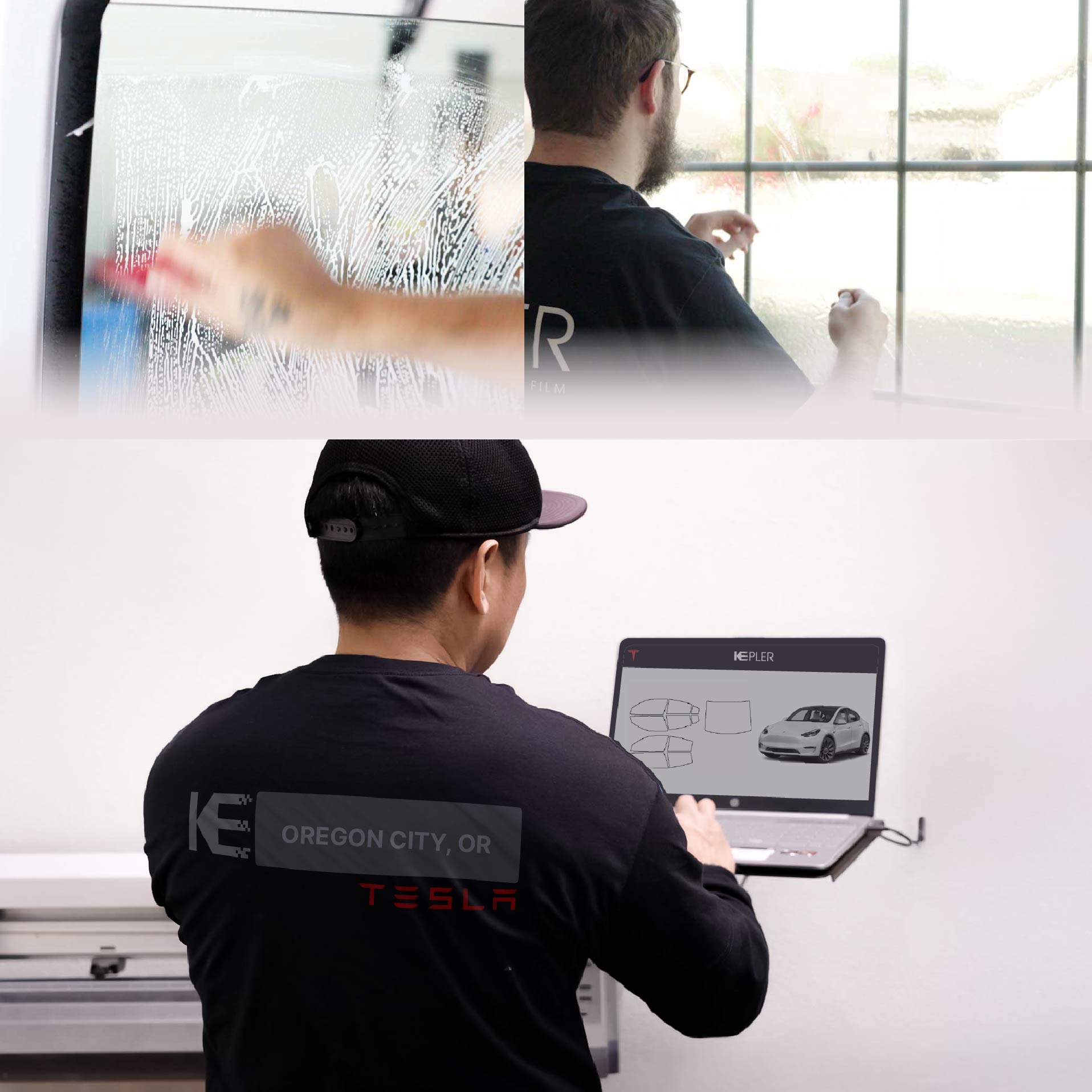 Kepler Technician Fitting High-tech Window Tint to Tesla in Oregon City